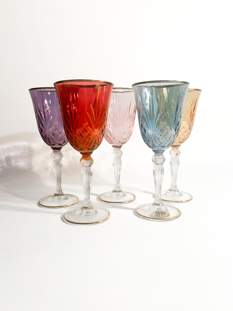 Set of Five Glasses in Murano Glass and Pure Gold from the 1980s