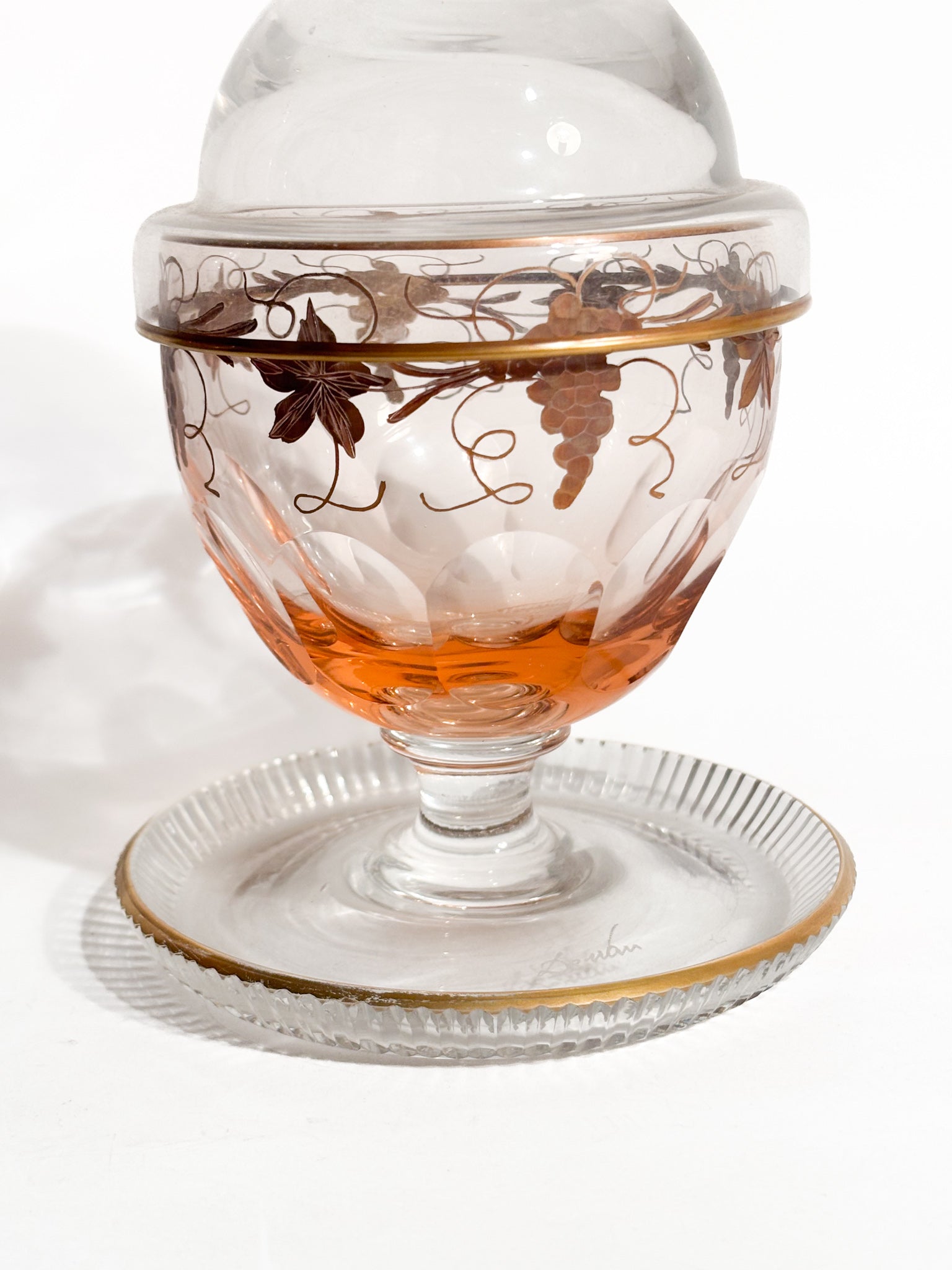 Portacaviale in Cristallo e Decorazioni Dorate Firmato De wan Anni 60