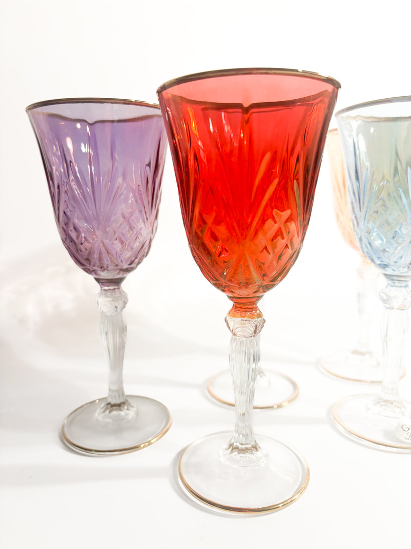 Set of Five Glasses in Murano Glass and Pure Gold from the 1980s