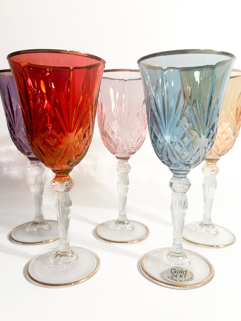 Set of Five Glasses in Murano Glass and Pure Gold from the 1980s