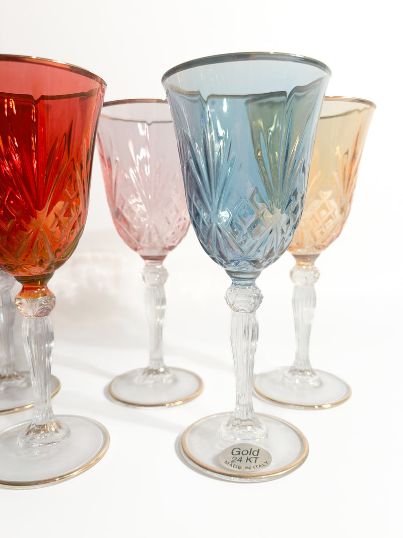 Set of Five Glasses in Murano Glass and Pure Gold from the 1980s