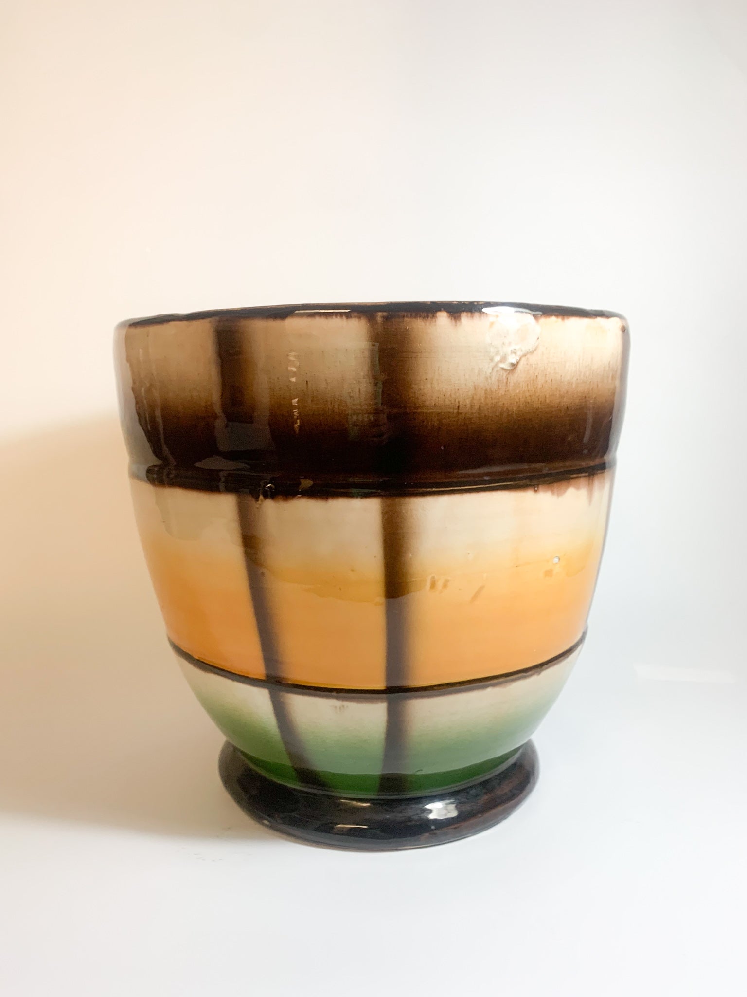 Vaso Cachepot Arancione e Verde in Ceramica di Galvani Pordenone Anni 60