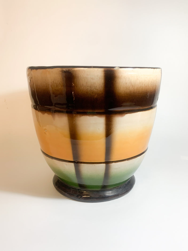 Vaso Cachepot Arancione e Verde in Ceramica di Galvani Pordenone Anni 60