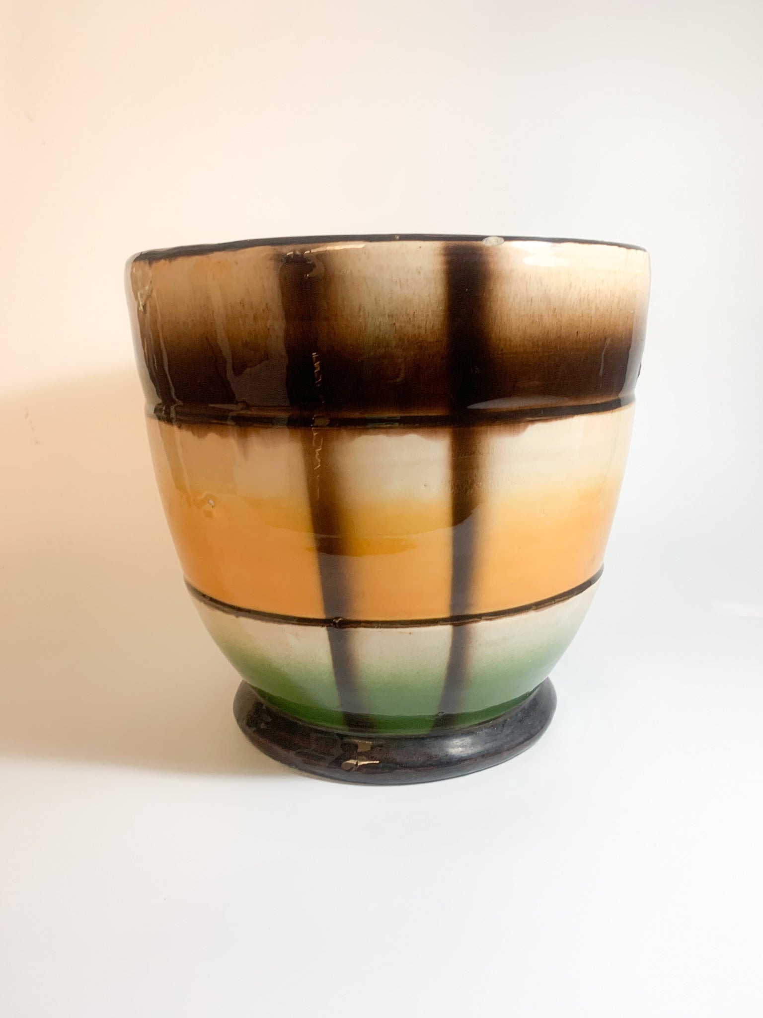 Vaso Cachepot Arancione e Verde in Ceramica di Galvani Pordenone Anni 60