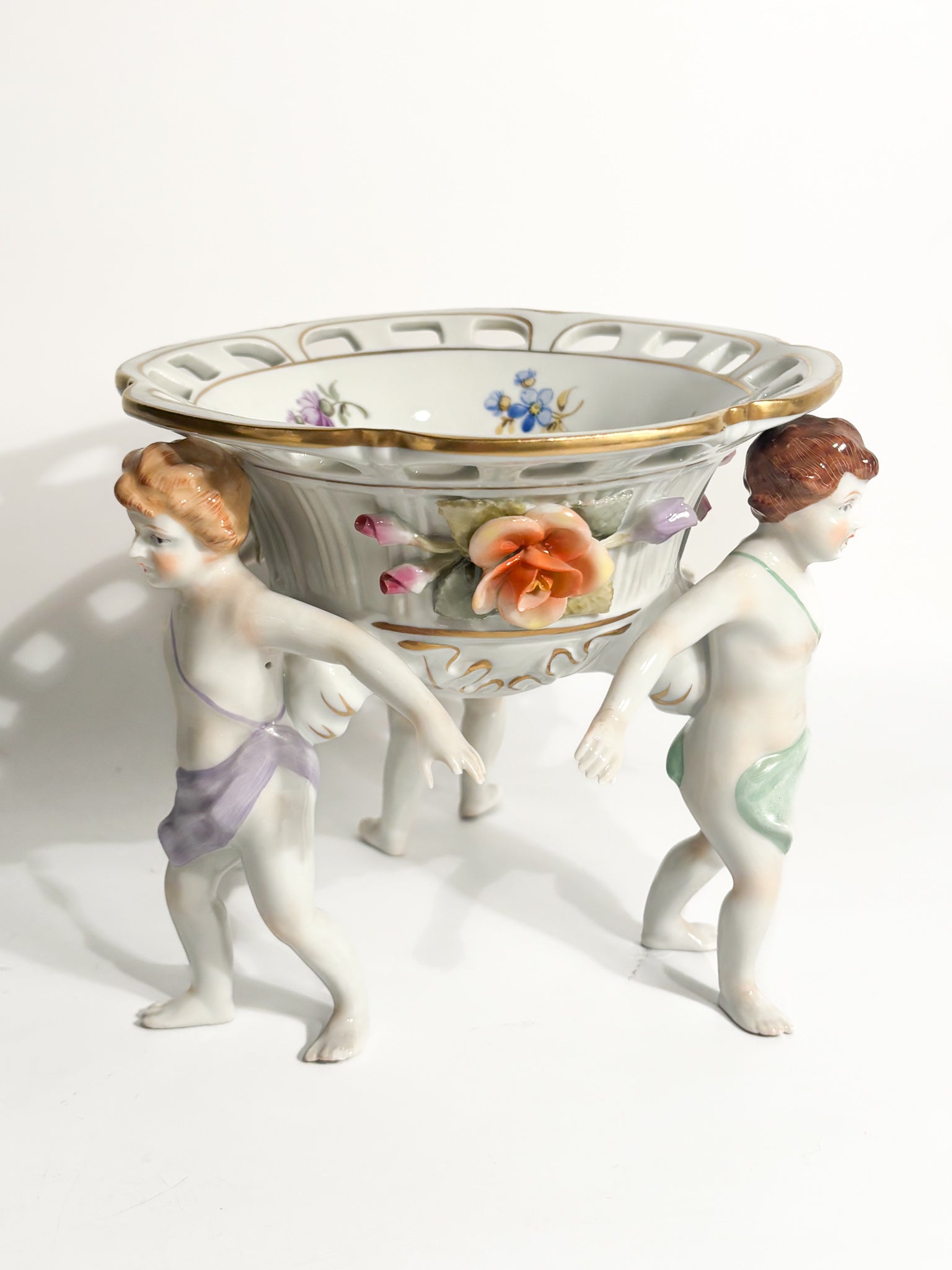German Porcelain Bowl Schierholz with Three Hand-Painted Putti 1930s