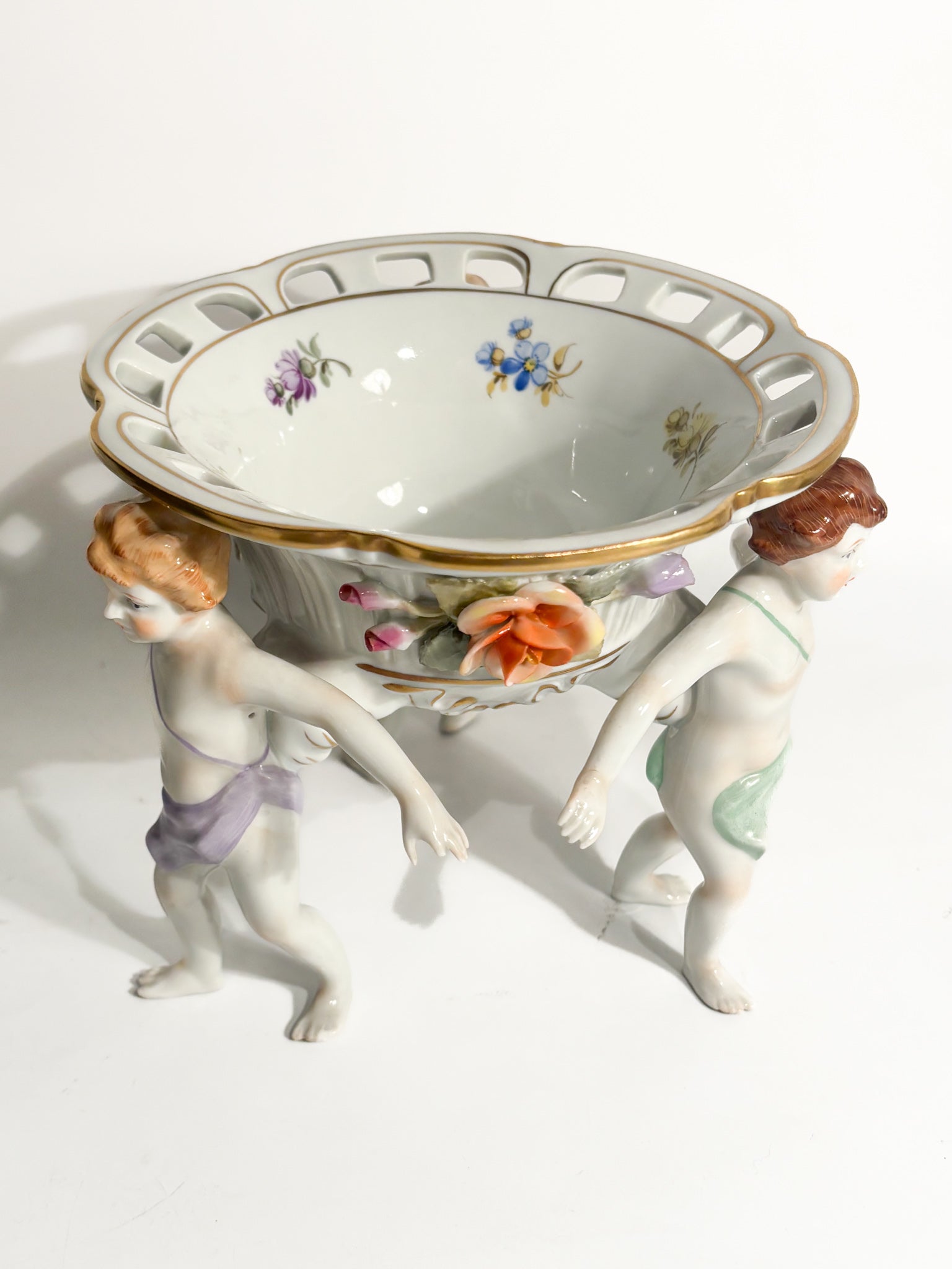 German Porcelain Bowl Schierholz with Three Hand-Painted Putti 1930s