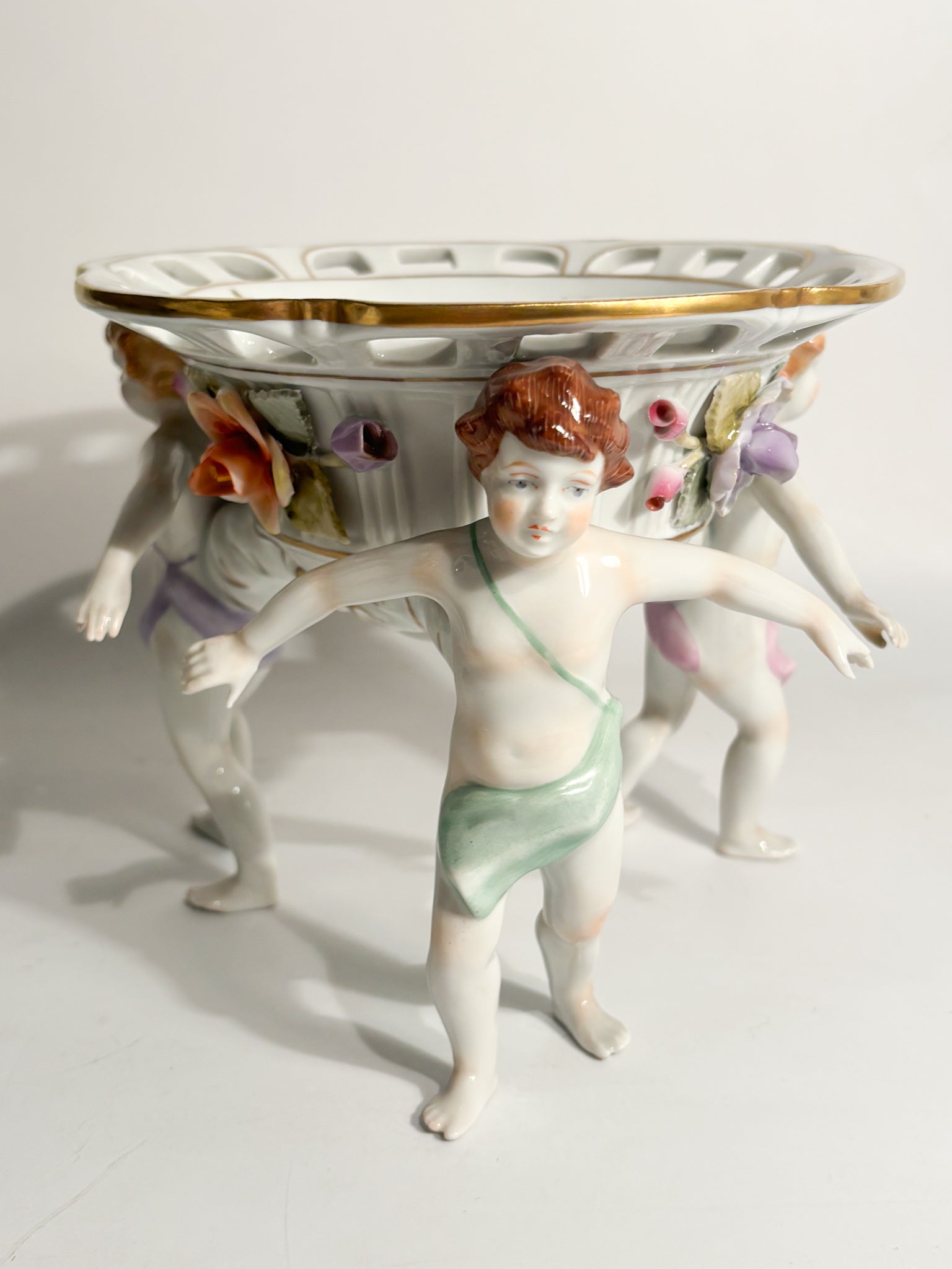 German Porcelain Bowl Schierholz with Three Hand-Painted Putti 1930s