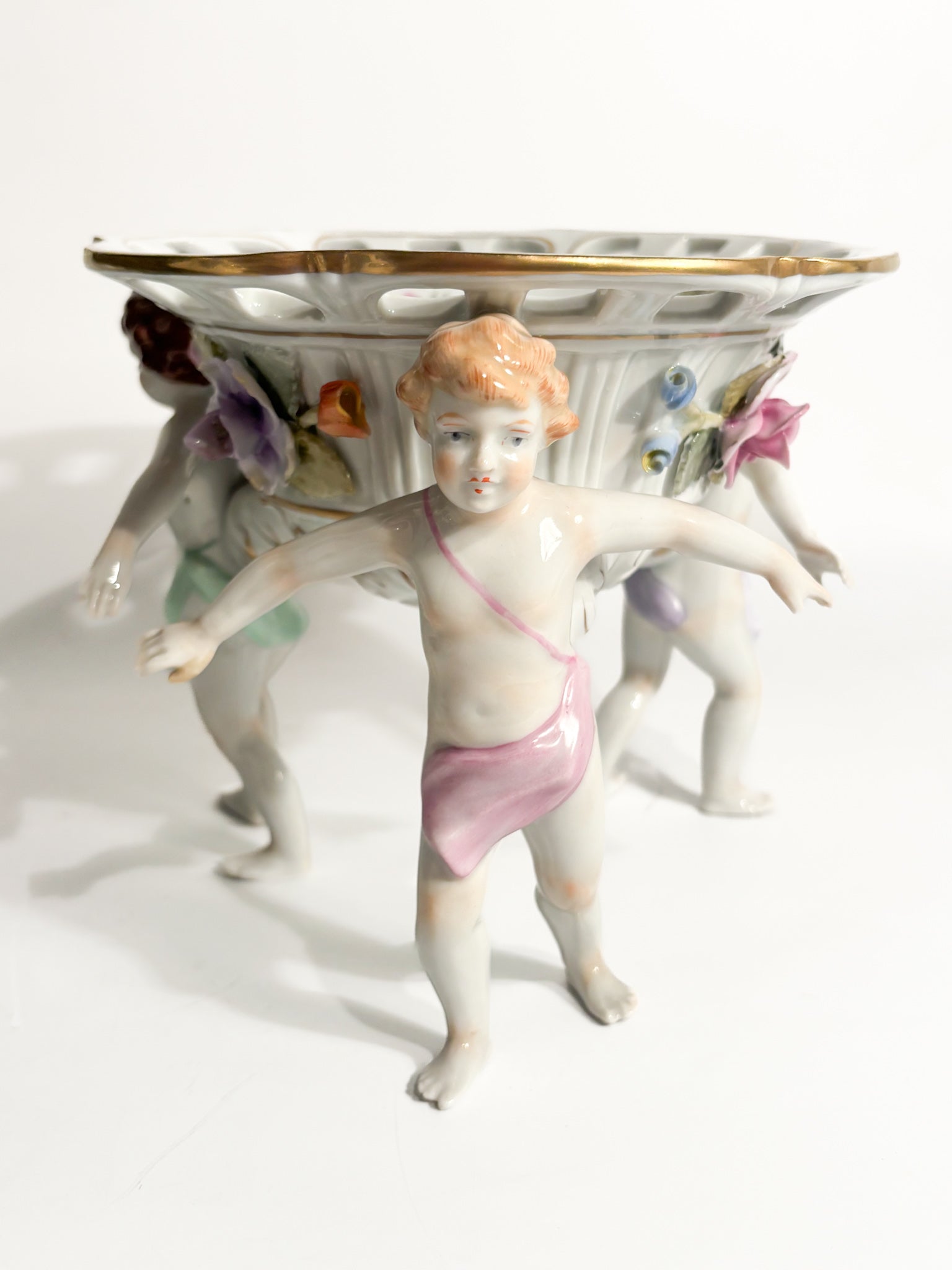 German Porcelain Bowl Schierholz with Three Hand-Painted Putti 1930s