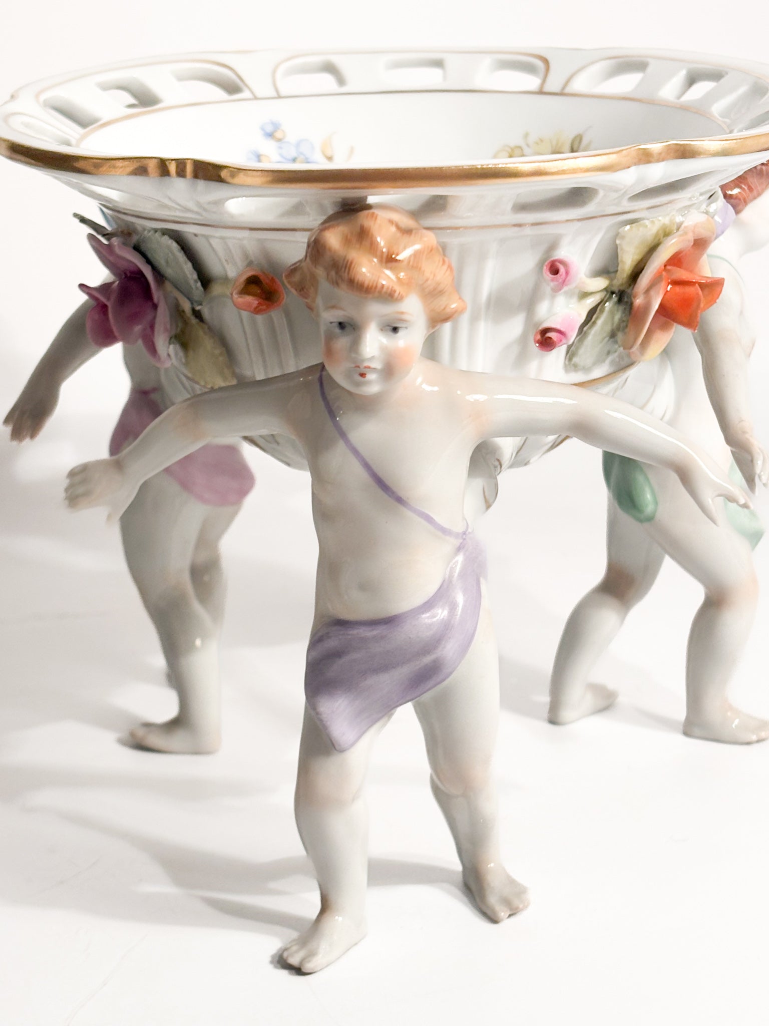 German Porcelain Bowl Schierholz with Three Hand-Painted Putti 1930s