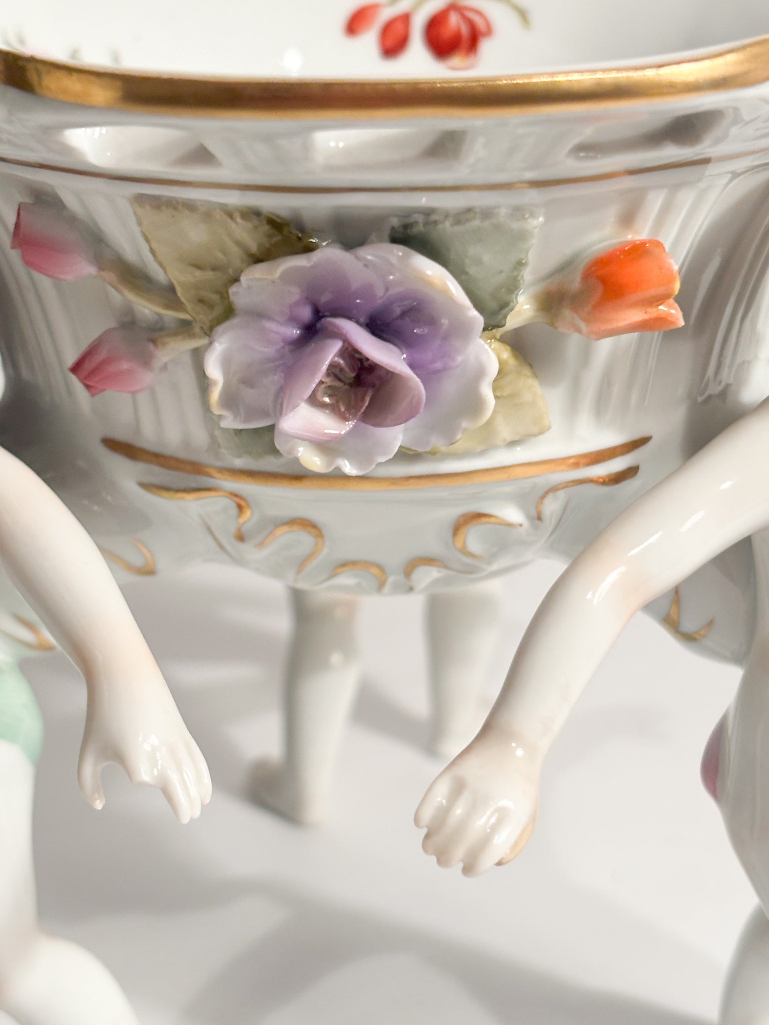 German Porcelain Bowl Schierholz with Three Hand-Painted Putti 1930s