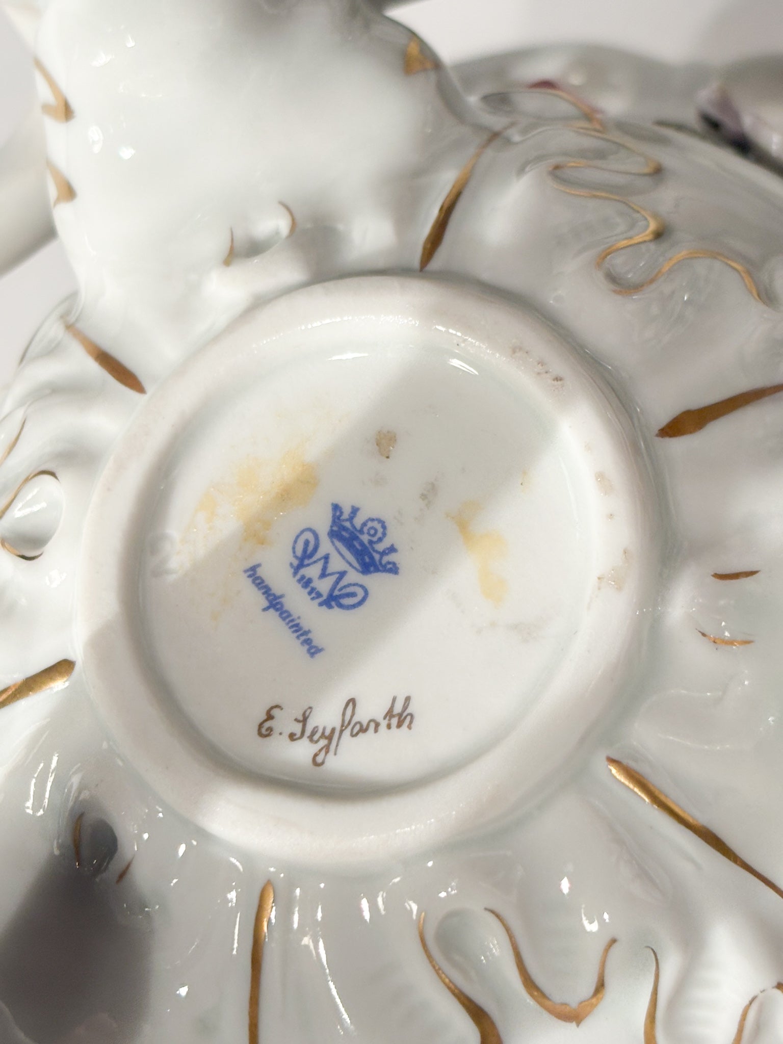German Porcelain Bowl Schierholz with Three Hand-Painted Putti 1930s