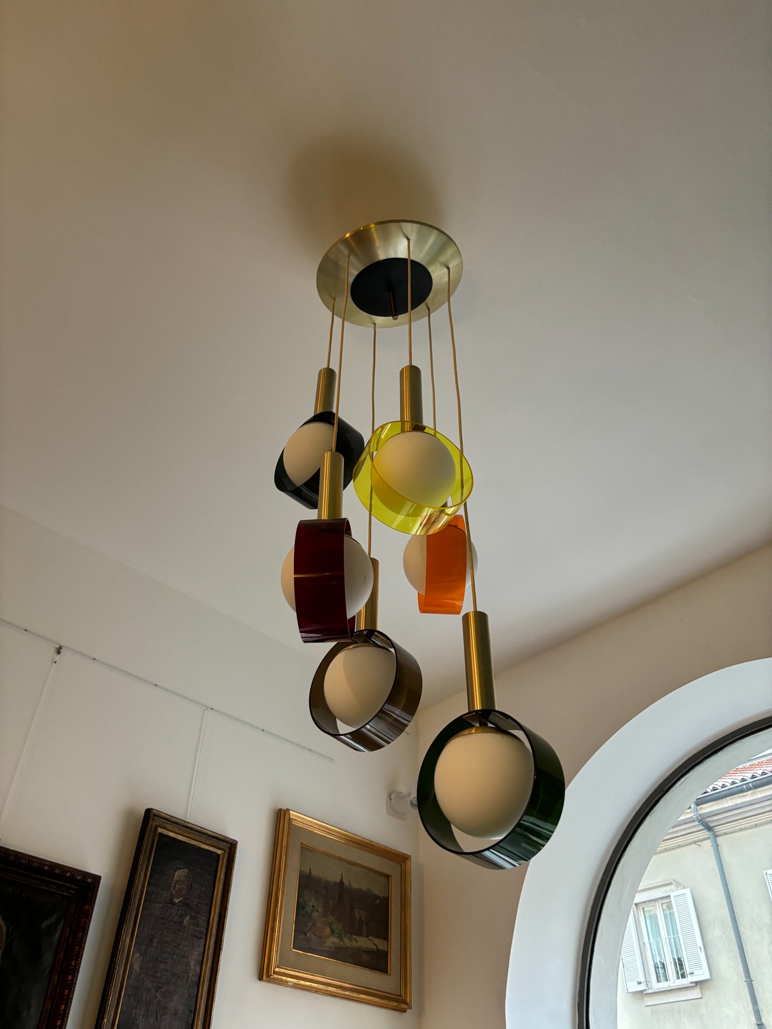 Stilux Multicolored Pendant Chandelier with Five Arms from the 1960s