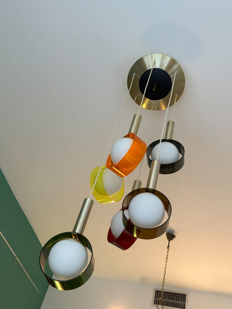 Stilux Multicolored Pendant Chandelier with Five Arms from the 1960s