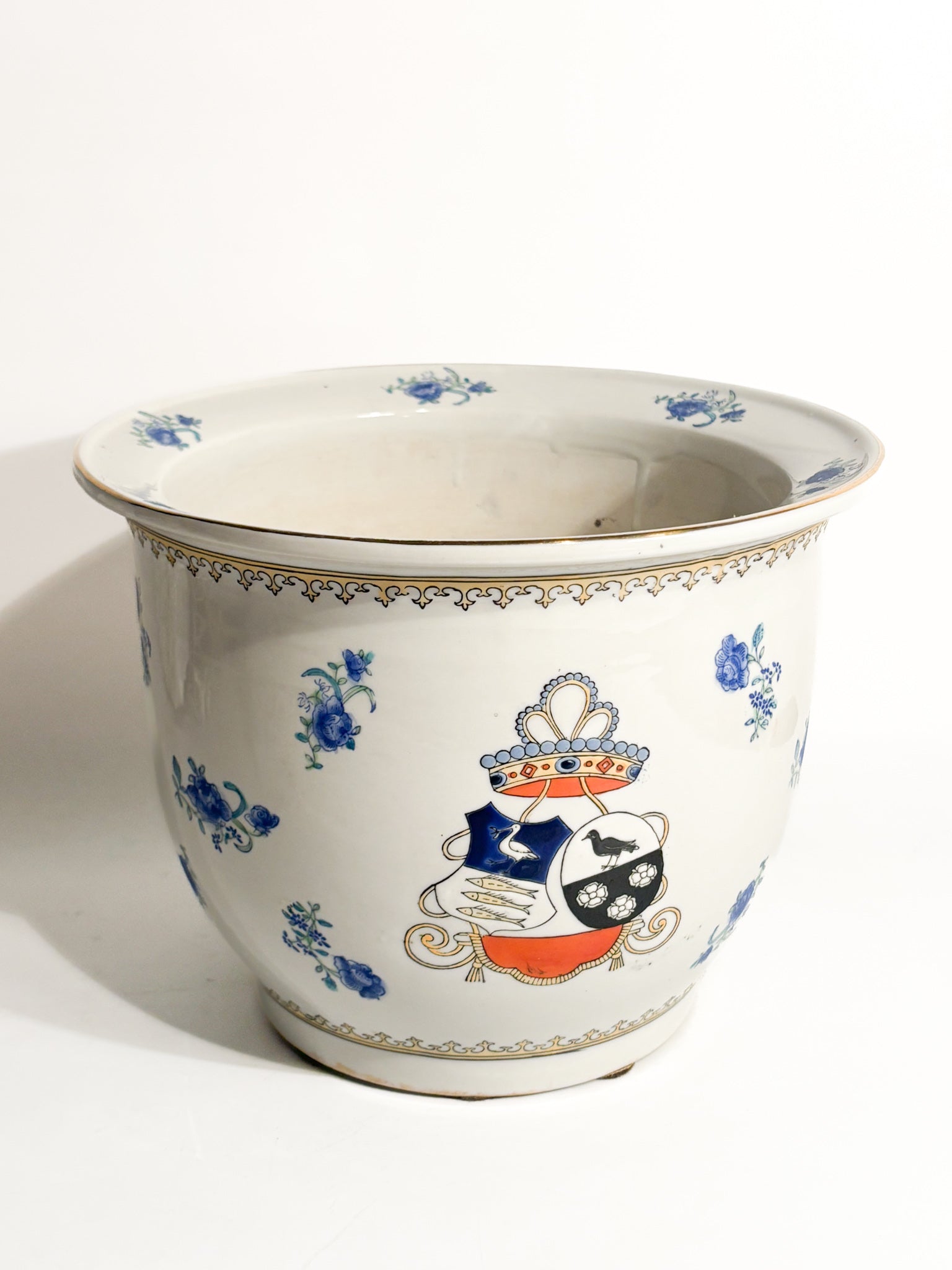 Cachepot Vase in Italian Ceramic Hand-Painted 80s