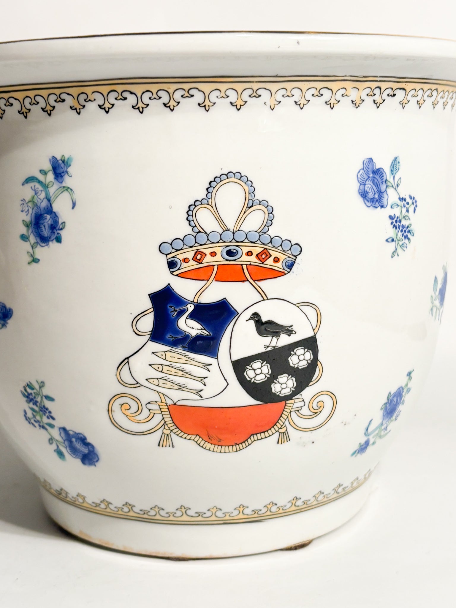 Cachepot Vase in Italian Ceramic Hand-Painted 80s