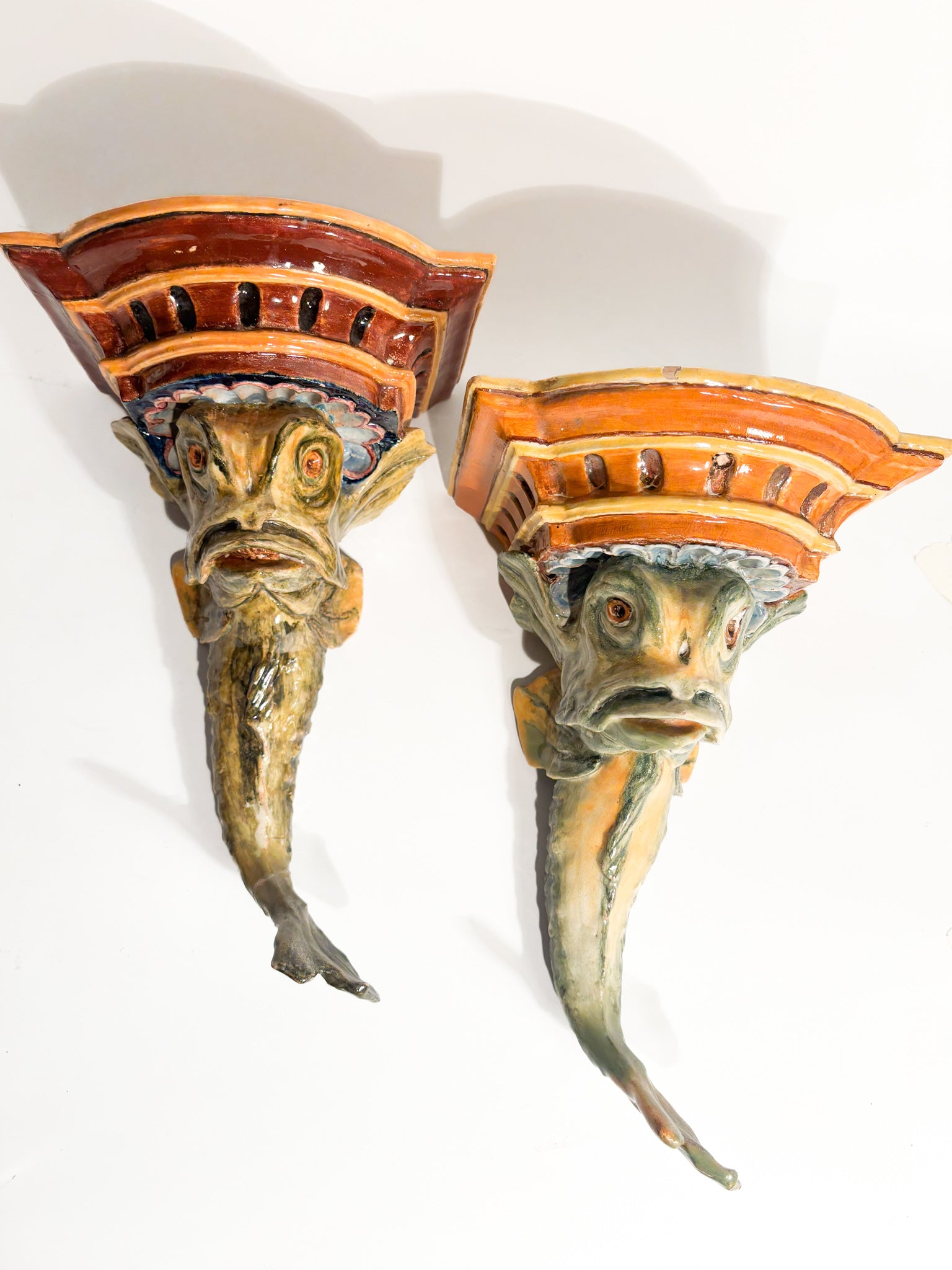 Pair of Ceramic Shelves from Central Italy in the Shape of a Fish 19th Century