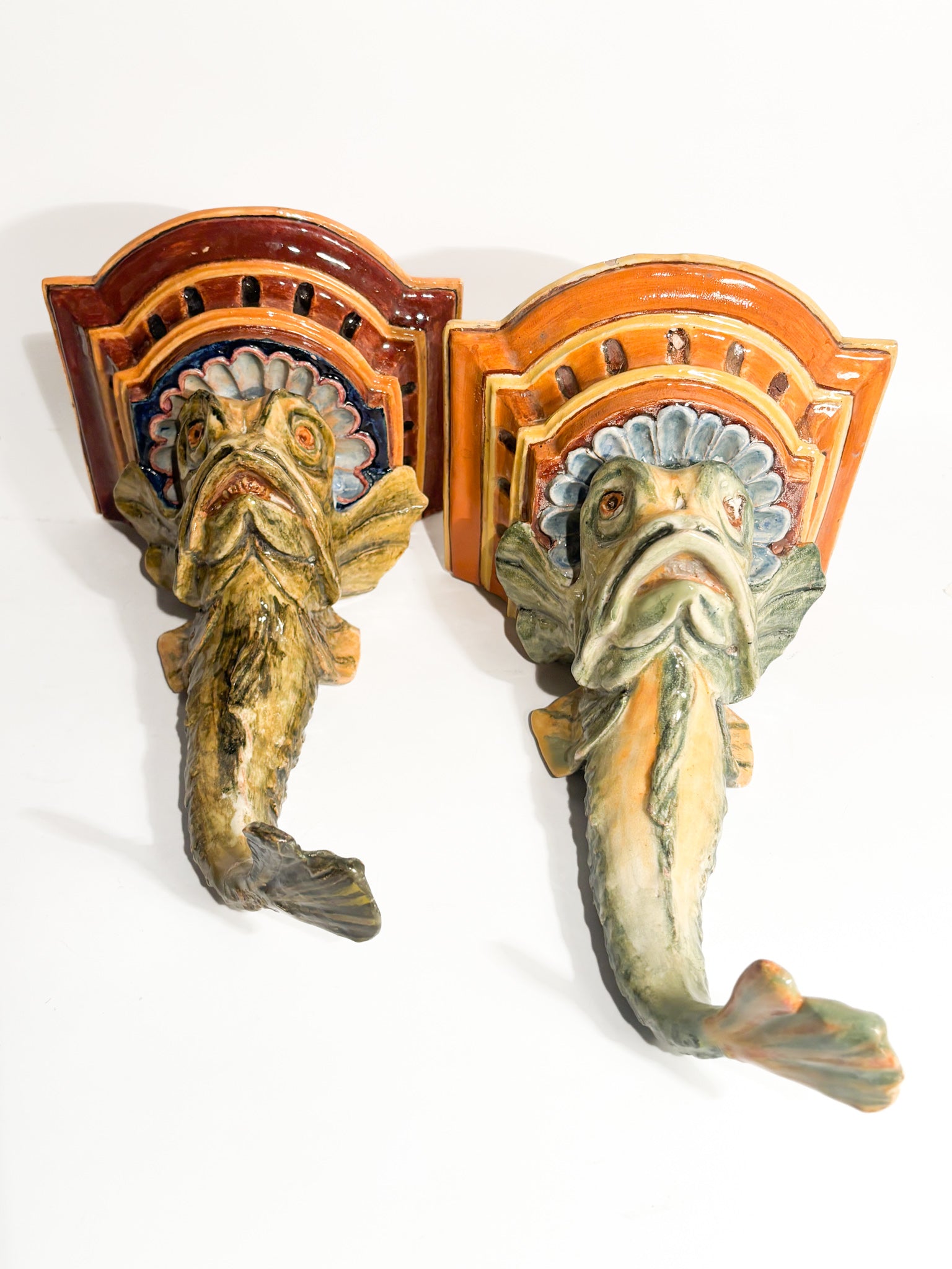 Pair of Ceramic Shelves from Central Italy in the Shape of a Fish 19th Century