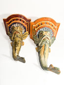 Coppia di Mensole in Ceramica del Centro Italia a Forma di Pesce XIX Secolo