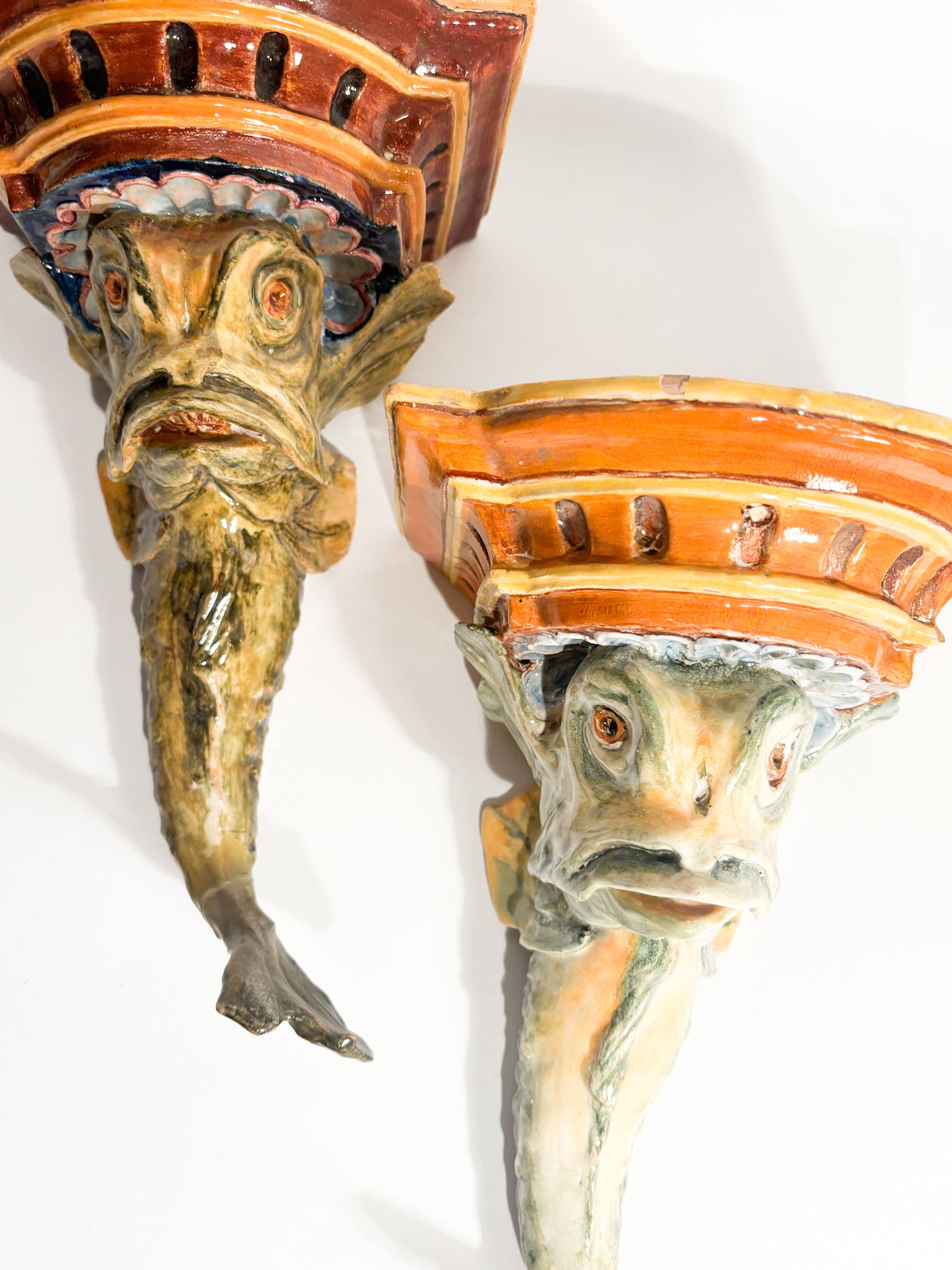Pair of Ceramic Shelves from Central Italy in the Shape of a Fish 19th Century
