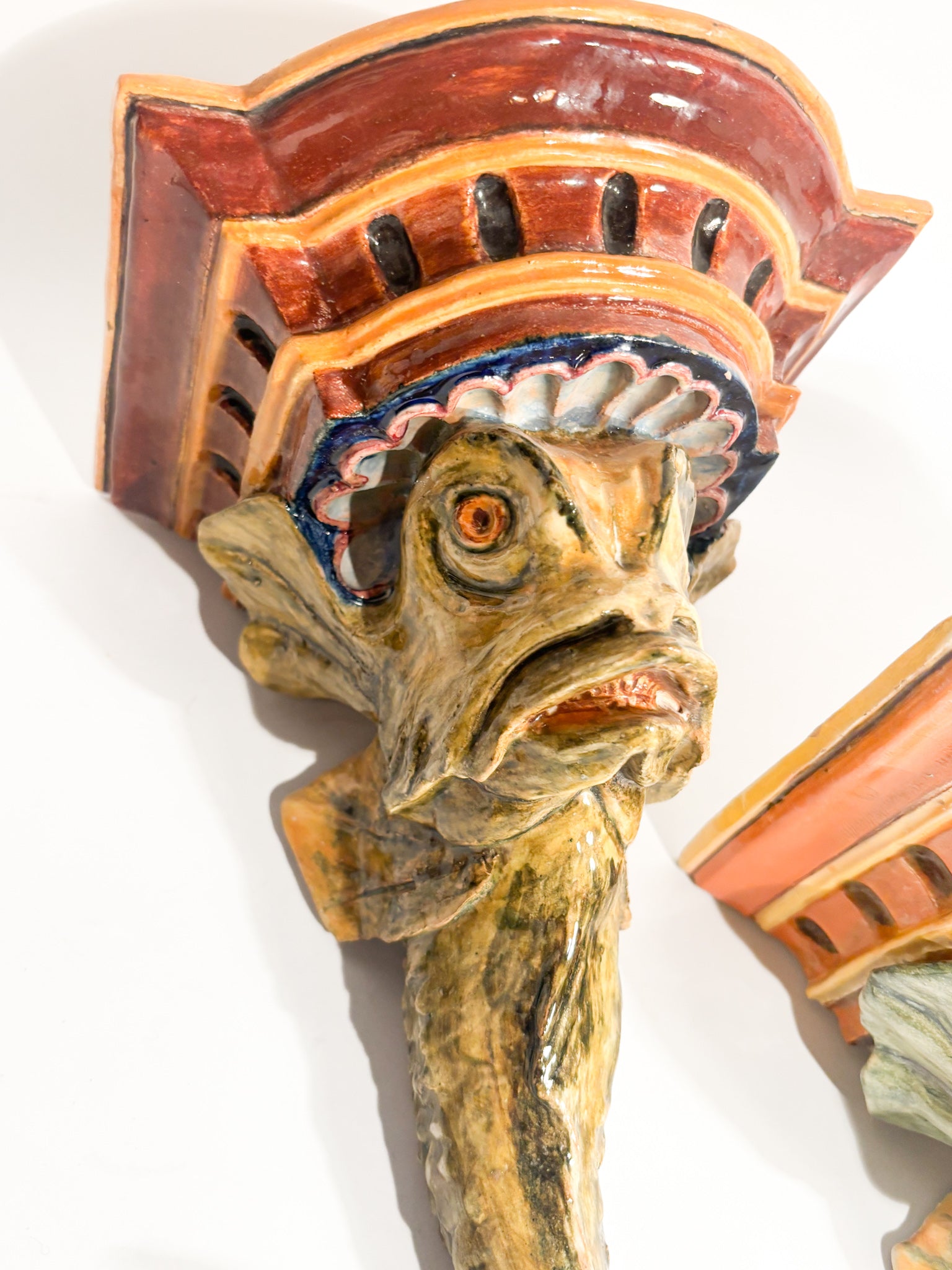 Pair of Ceramic Shelves from Central Italy in the Shape of a Fish 19th Century