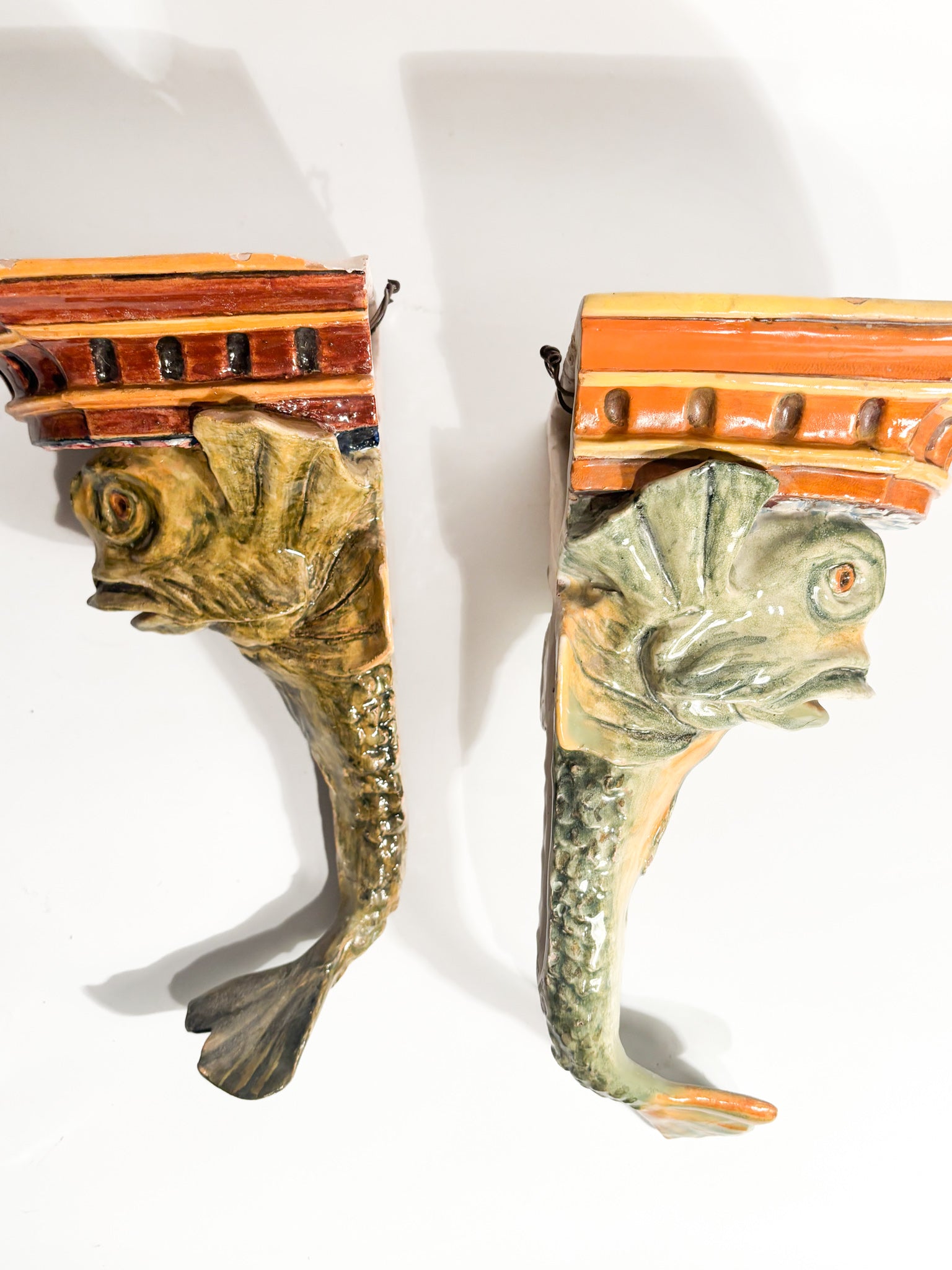 Pair of Ceramic Shelves from Central Italy in the Shape of a Fish 19th Century