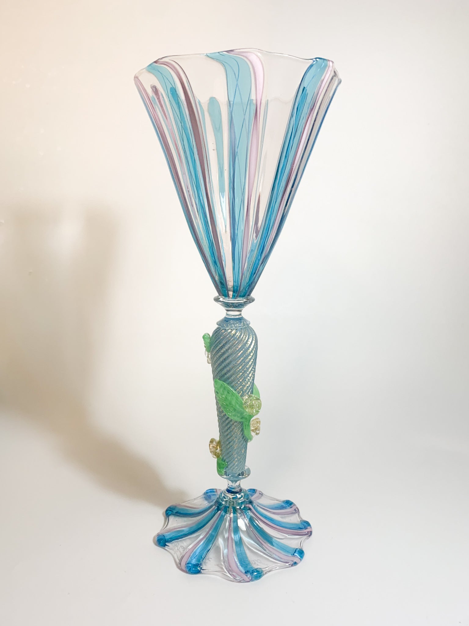 Murano Glass Tumbler with Filigree Processing by Marino Santi from the 1950s