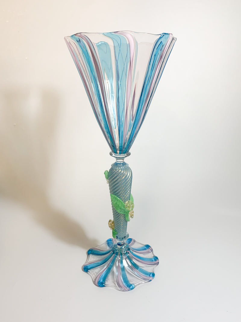 Murano Glass Tumbler with Filigree Processing by Marino Santi from the 1950s