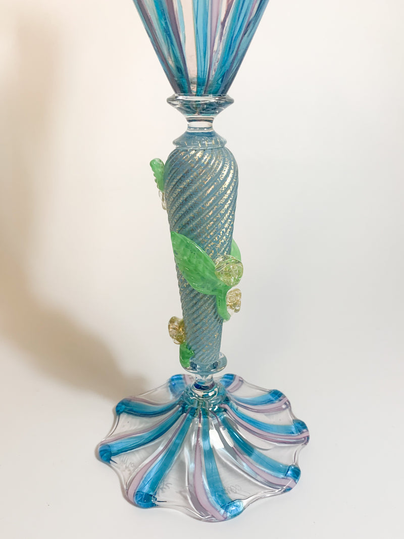 Murano Glass Tumbler with Filigree Processing by Marino Santi from the 1950s