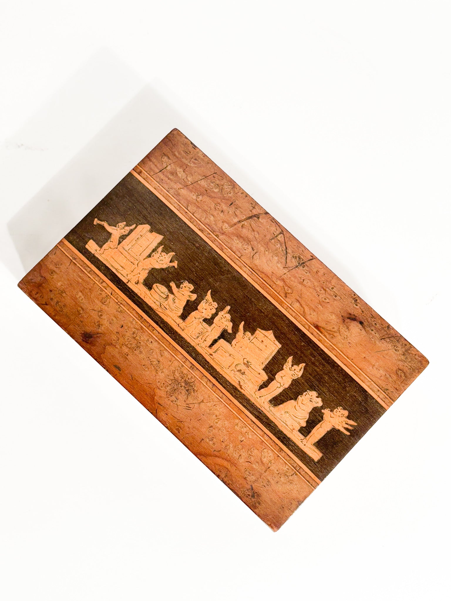 Wooden Box with Carved Figures Sorrento Manufacture 1950s