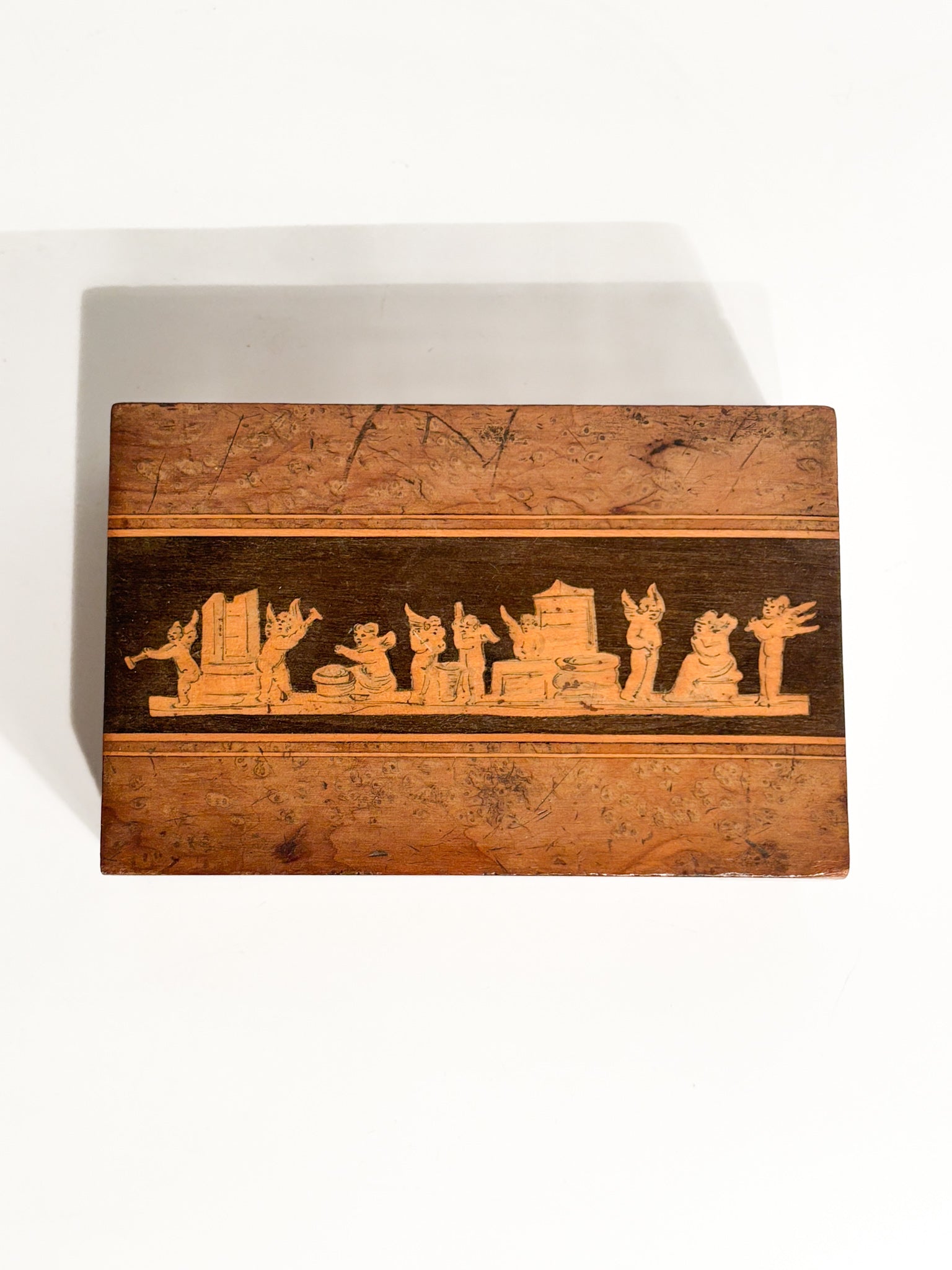 Wooden Box with Carved Figures Sorrento Manufacture 1950s