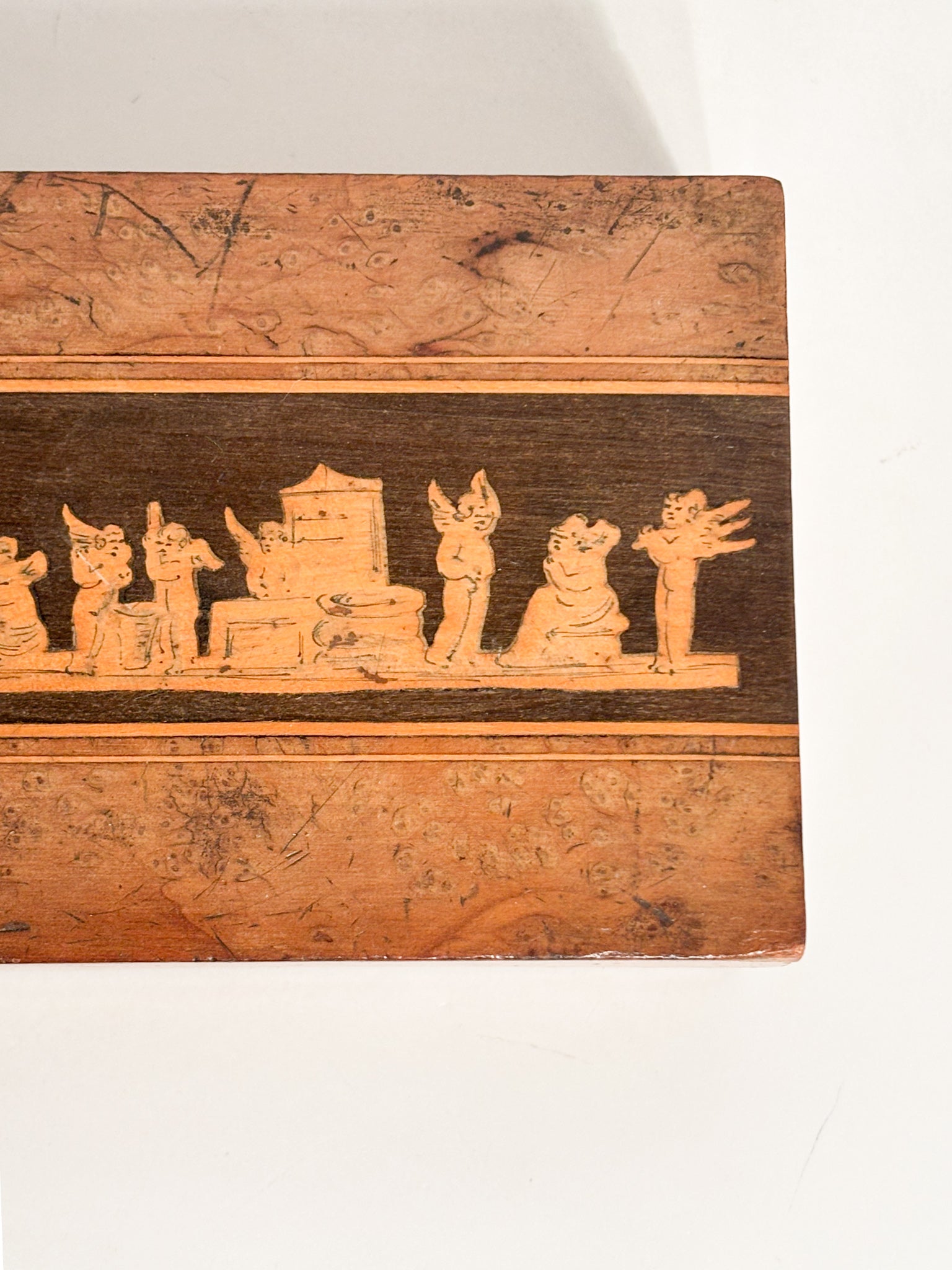 Wooden Box with Carved Figures Sorrento Manufacture 1950s