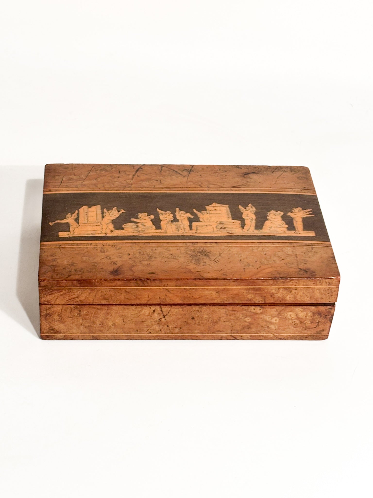 Wooden Box with Carved Figures Sorrento Manufacture 1950s