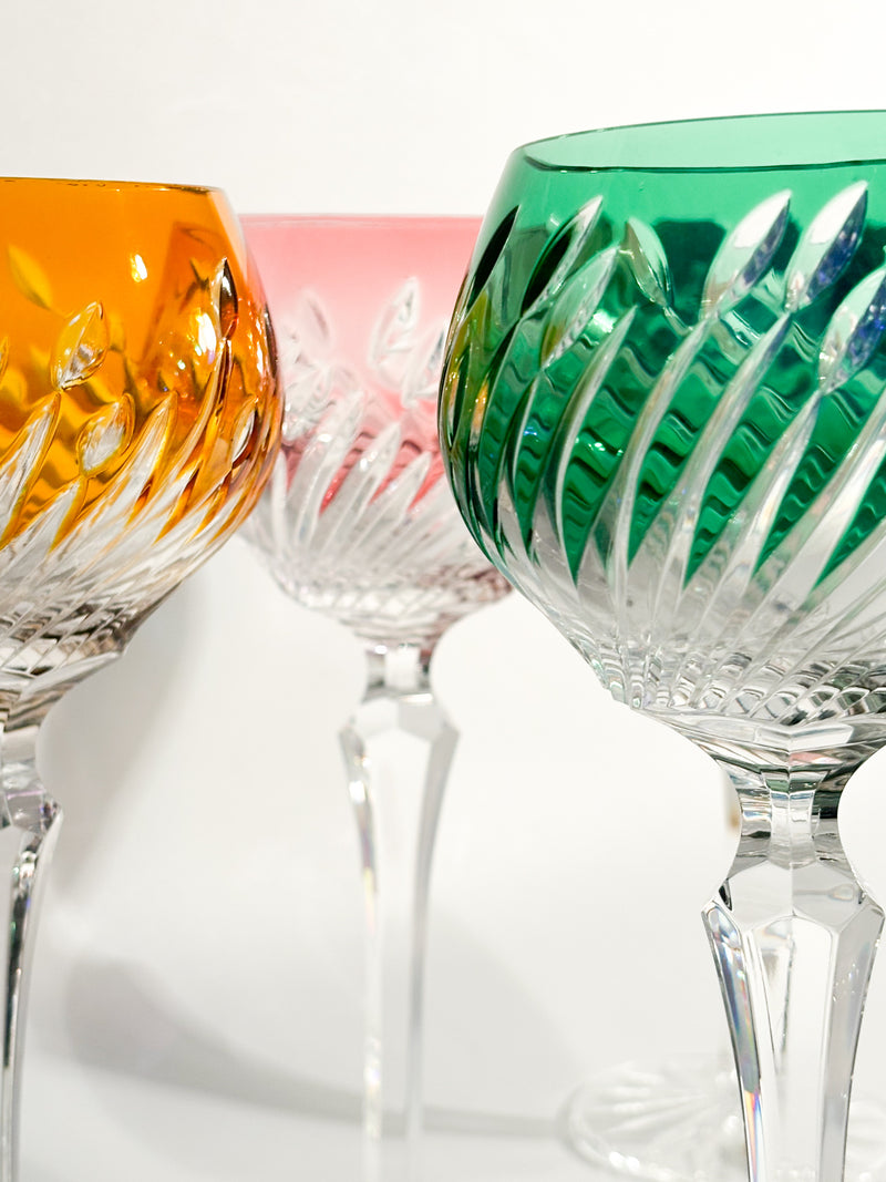 Set of 6 Multicolored Bohemian Crystal Glasses from the 1960s