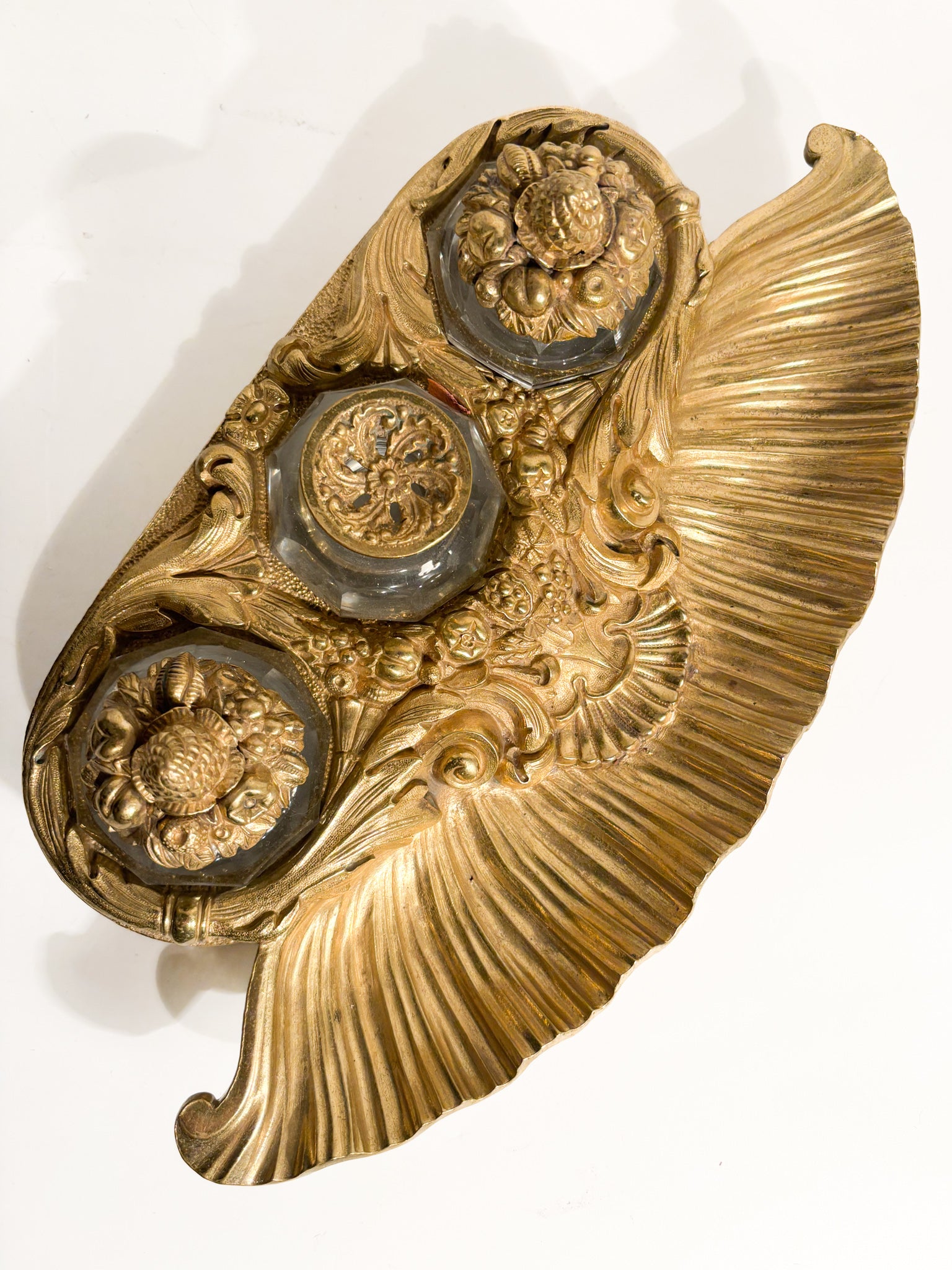 Golden Bronze Inkwell and Crystal Bottles 20th Century