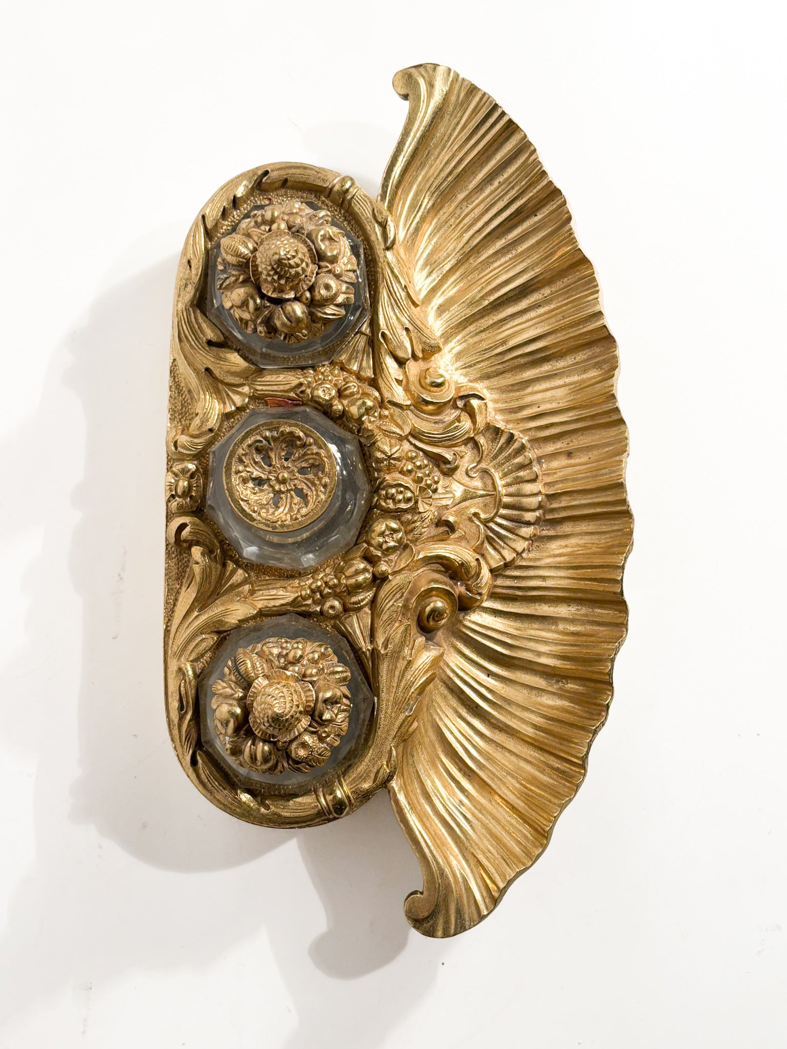 Golden Bronze Inkwell and Crystal Bottles 20th Century