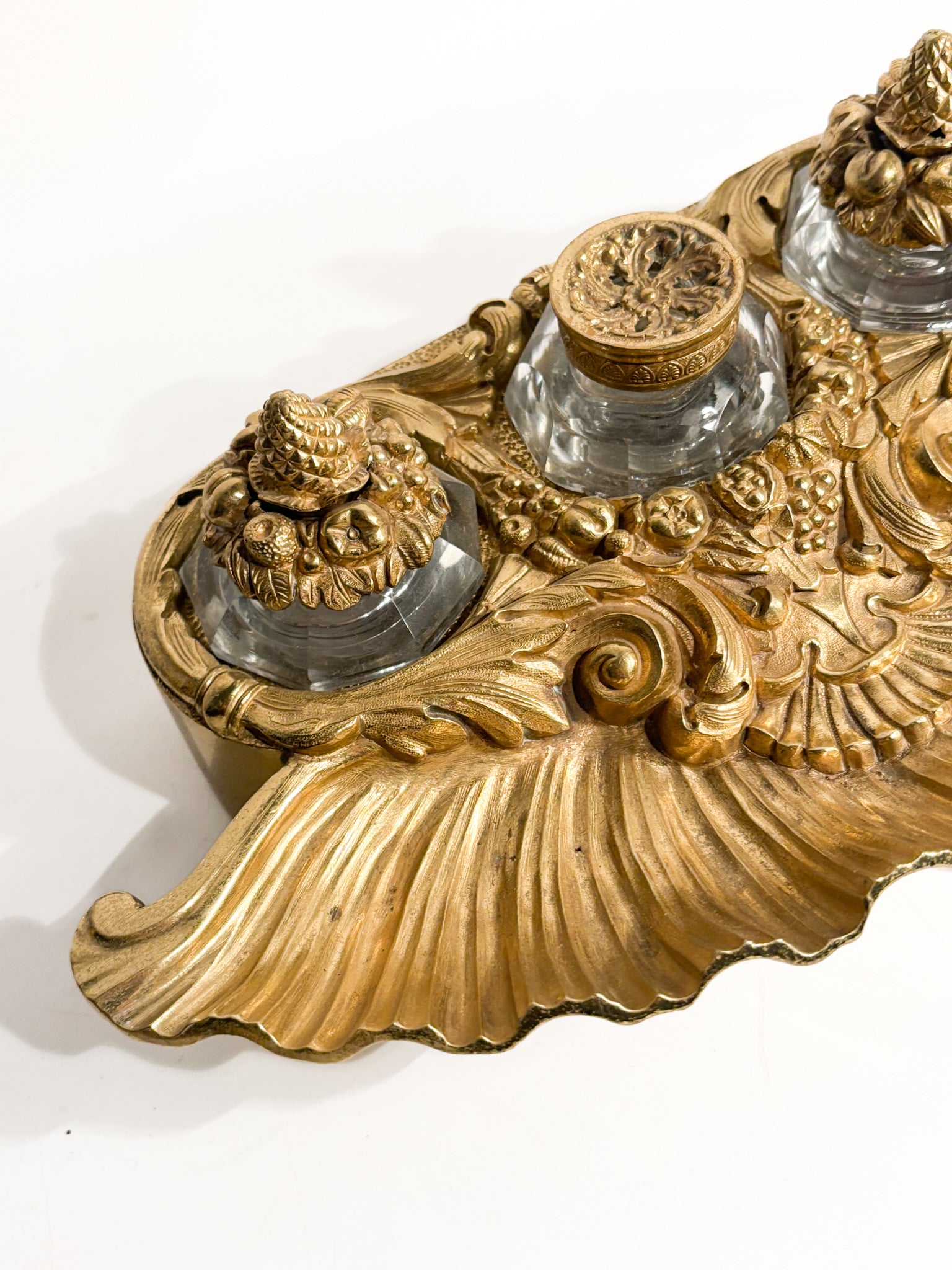 Golden Bronze Inkwell and Crystal Bottles 20th Century