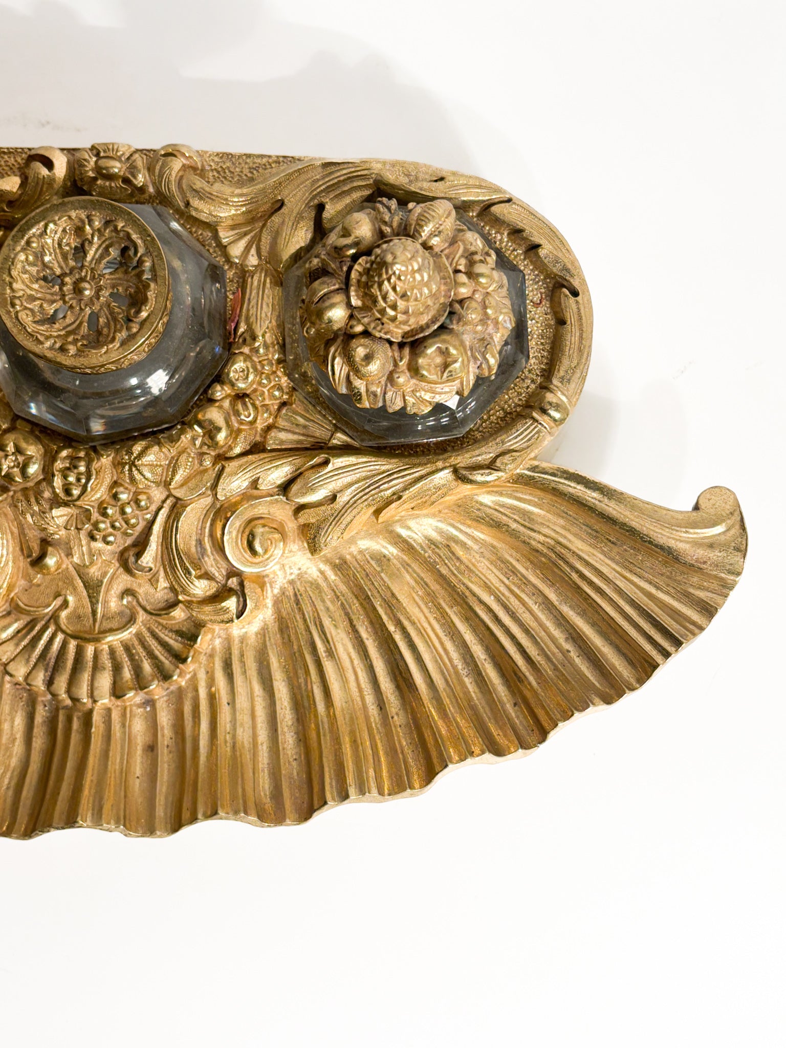 Golden Bronze Inkwell and Crystal Bottles 20th Century