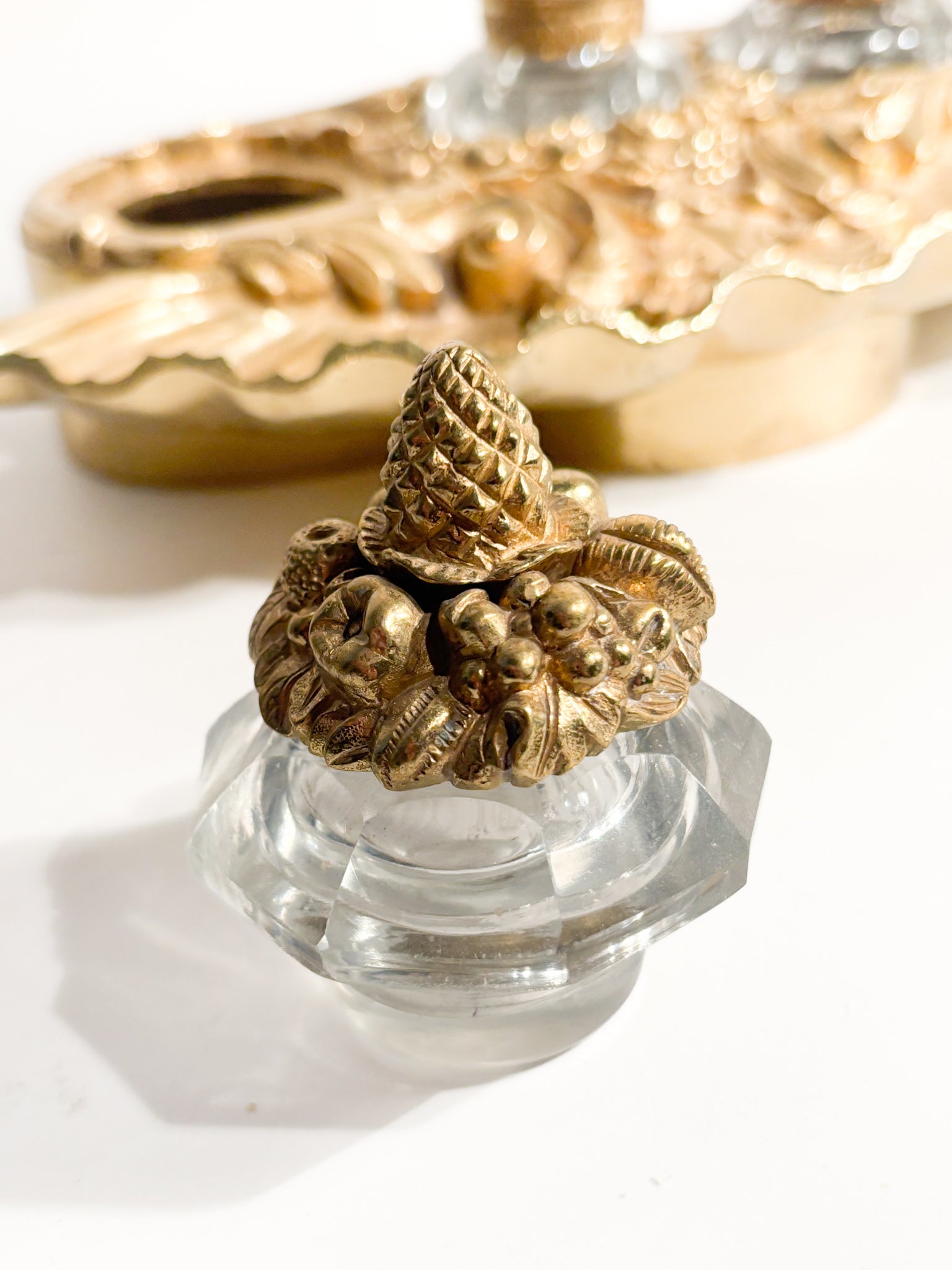 Golden Bronze Inkwell and Crystal Bottles 20th Century