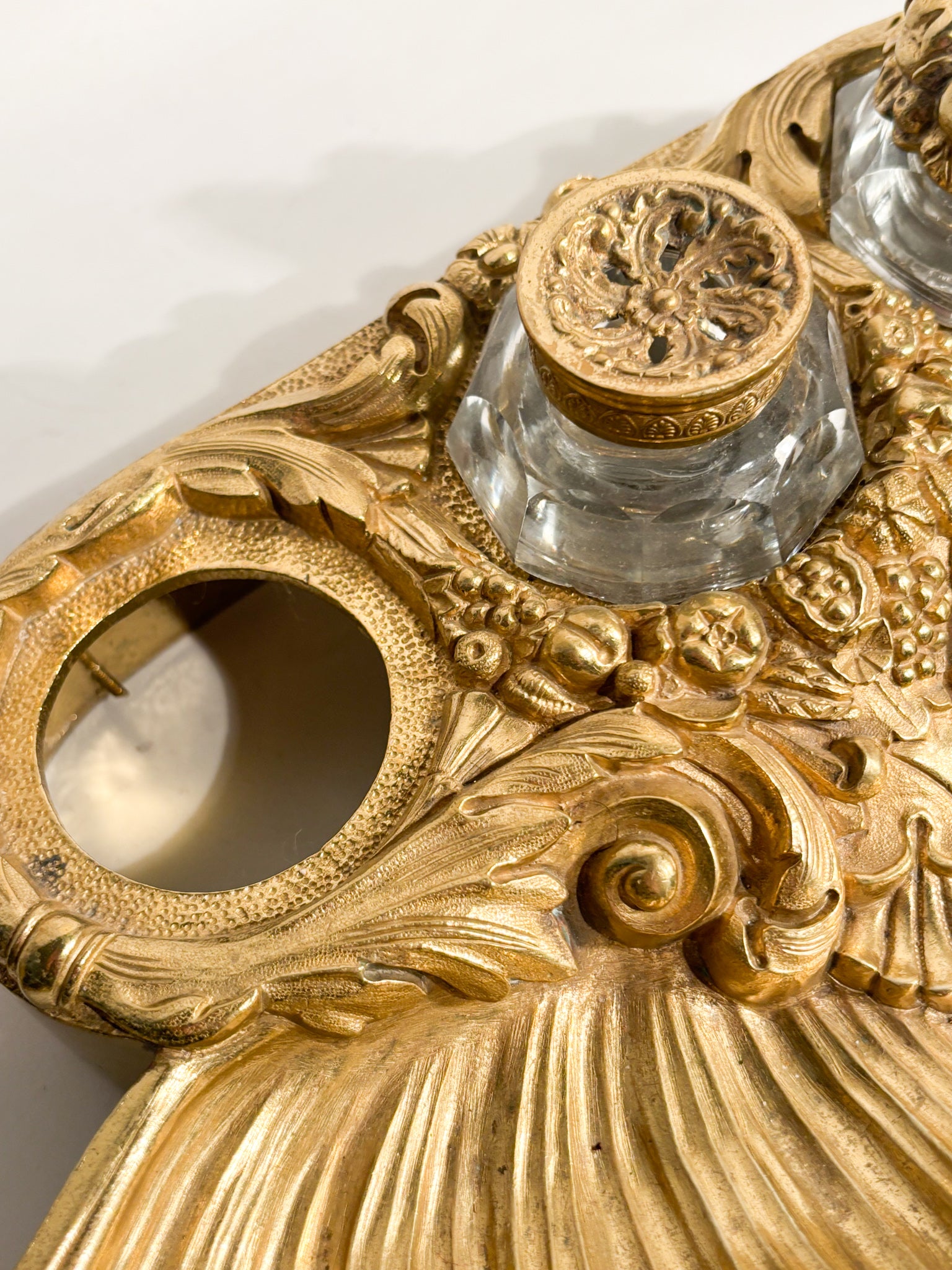 Golden Bronze Inkwell and Crystal Bottles 20th Century