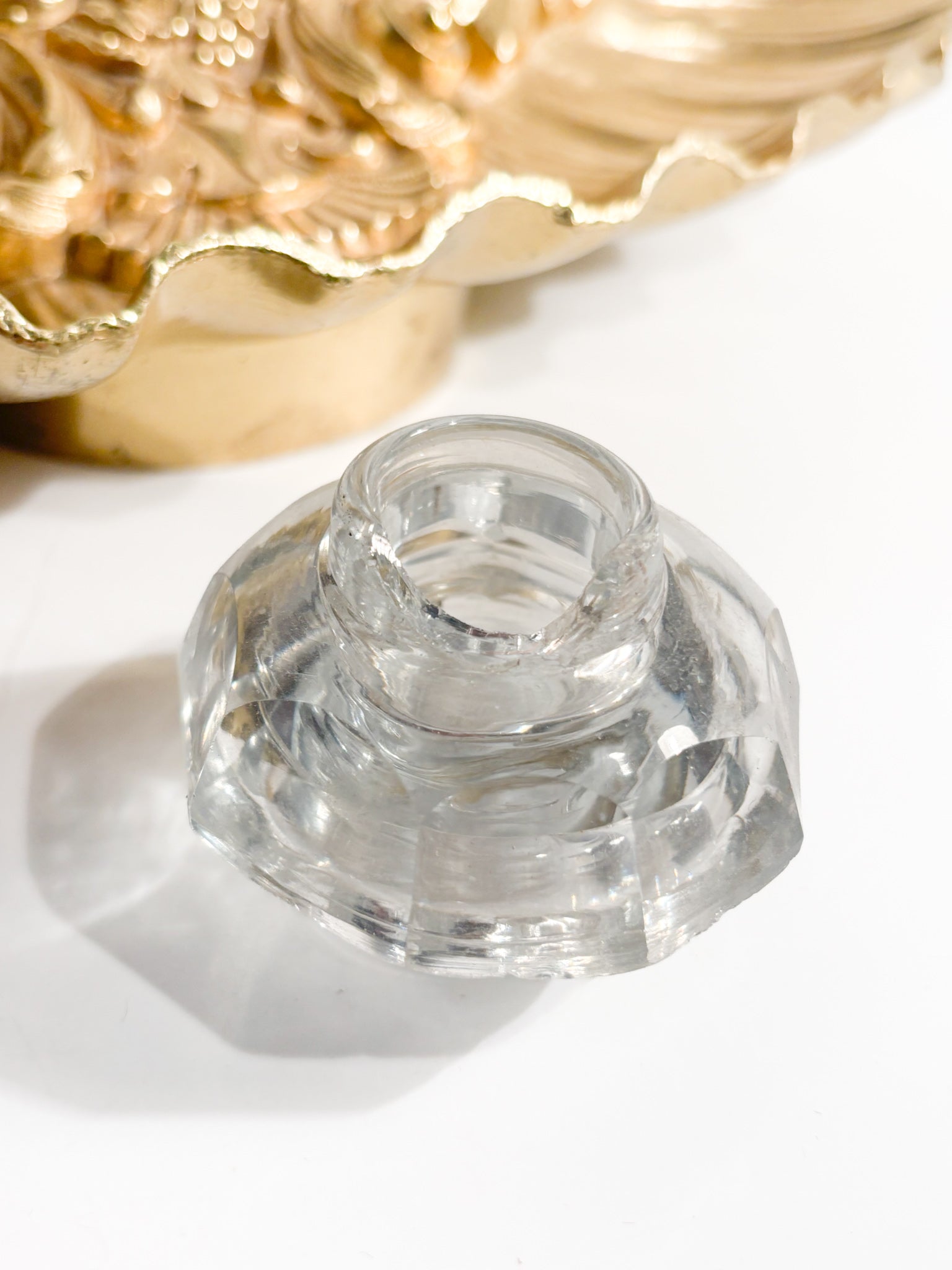 Golden Bronze Inkwell and Crystal Bottles 20th Century