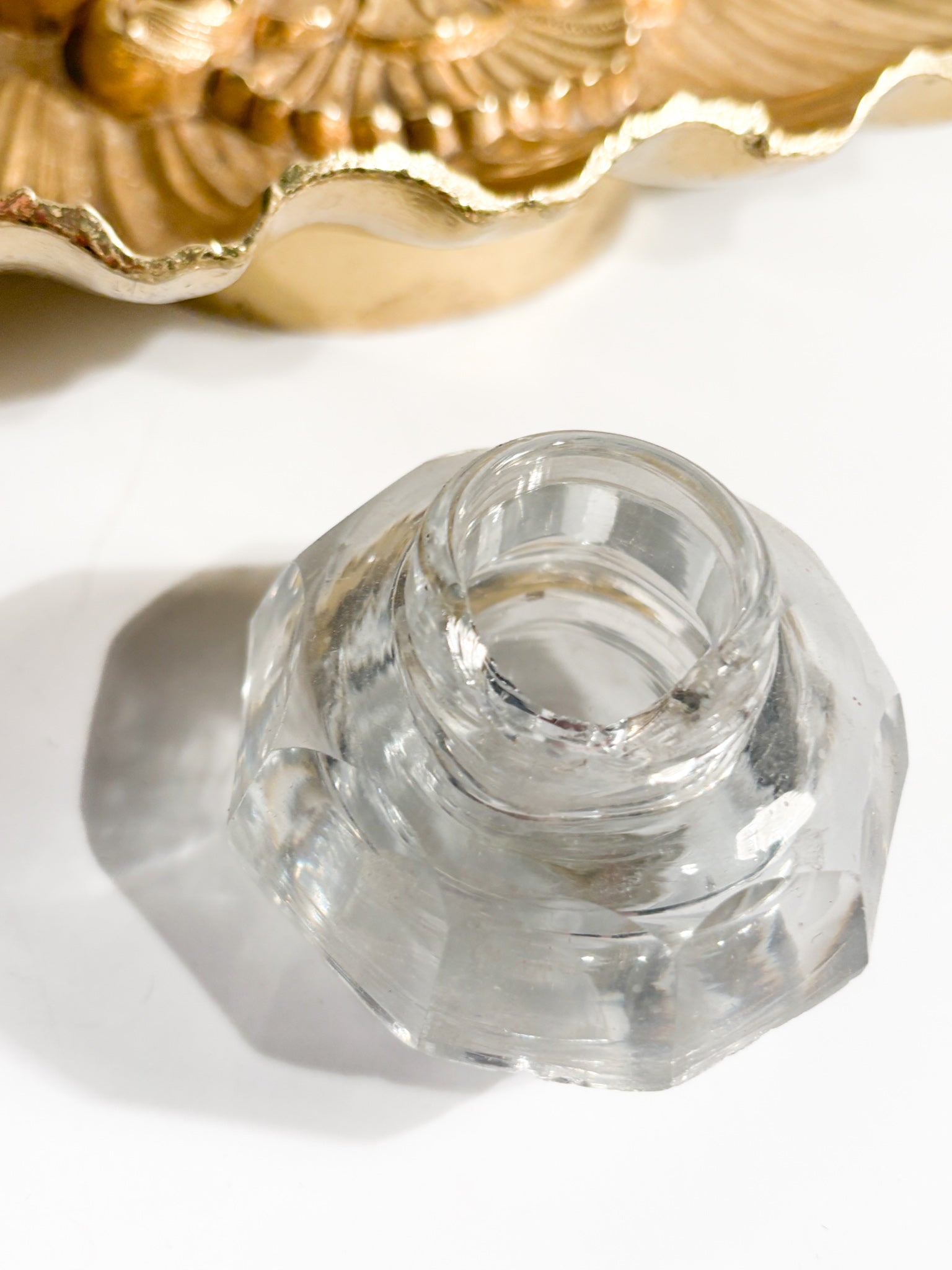 Golden Bronze Inkwell and Crystal Bottles 20th Century