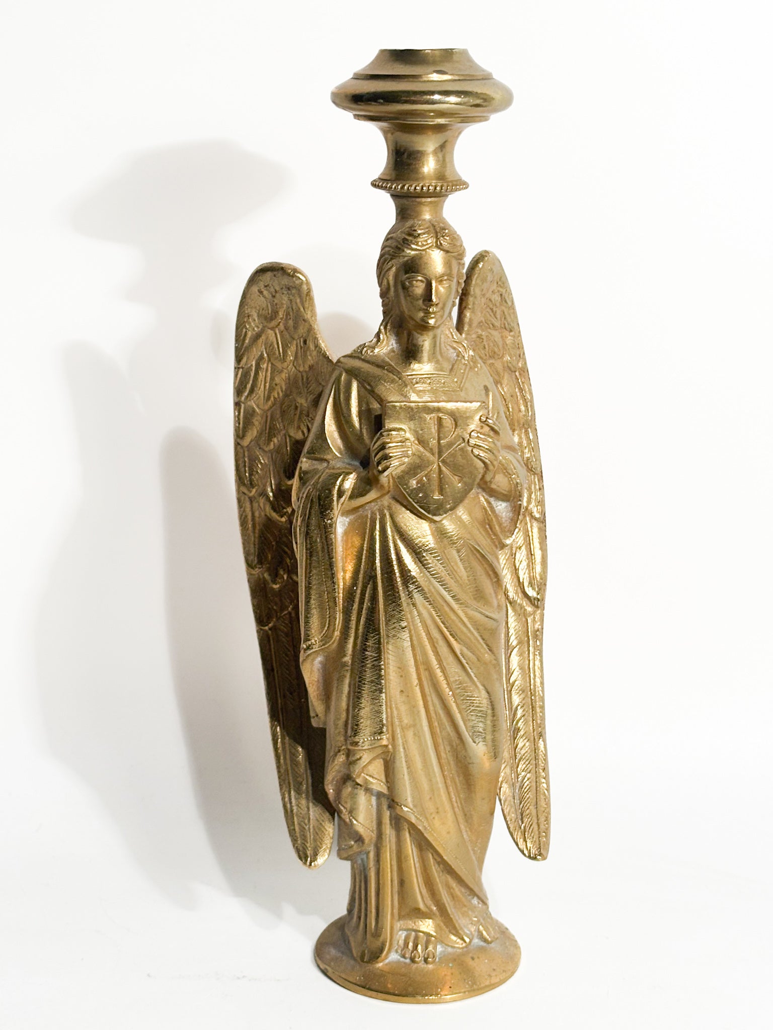 Single Candlestick with Angel in Gilded Bronze France 20th Century