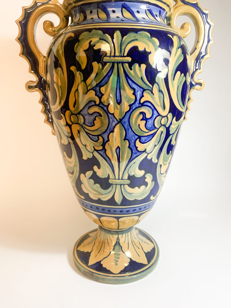 Vaso in Ceramica Iridescente Dipinto a Mano di Gualdo Tadino Anni 50