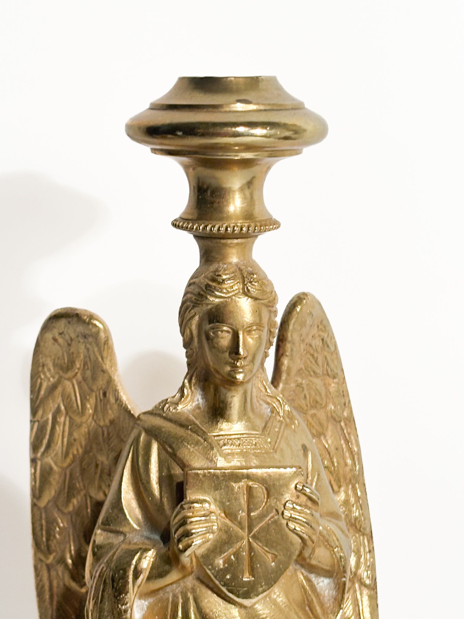 Single Candlestick with Angel in Gilded Bronze France 20th Century