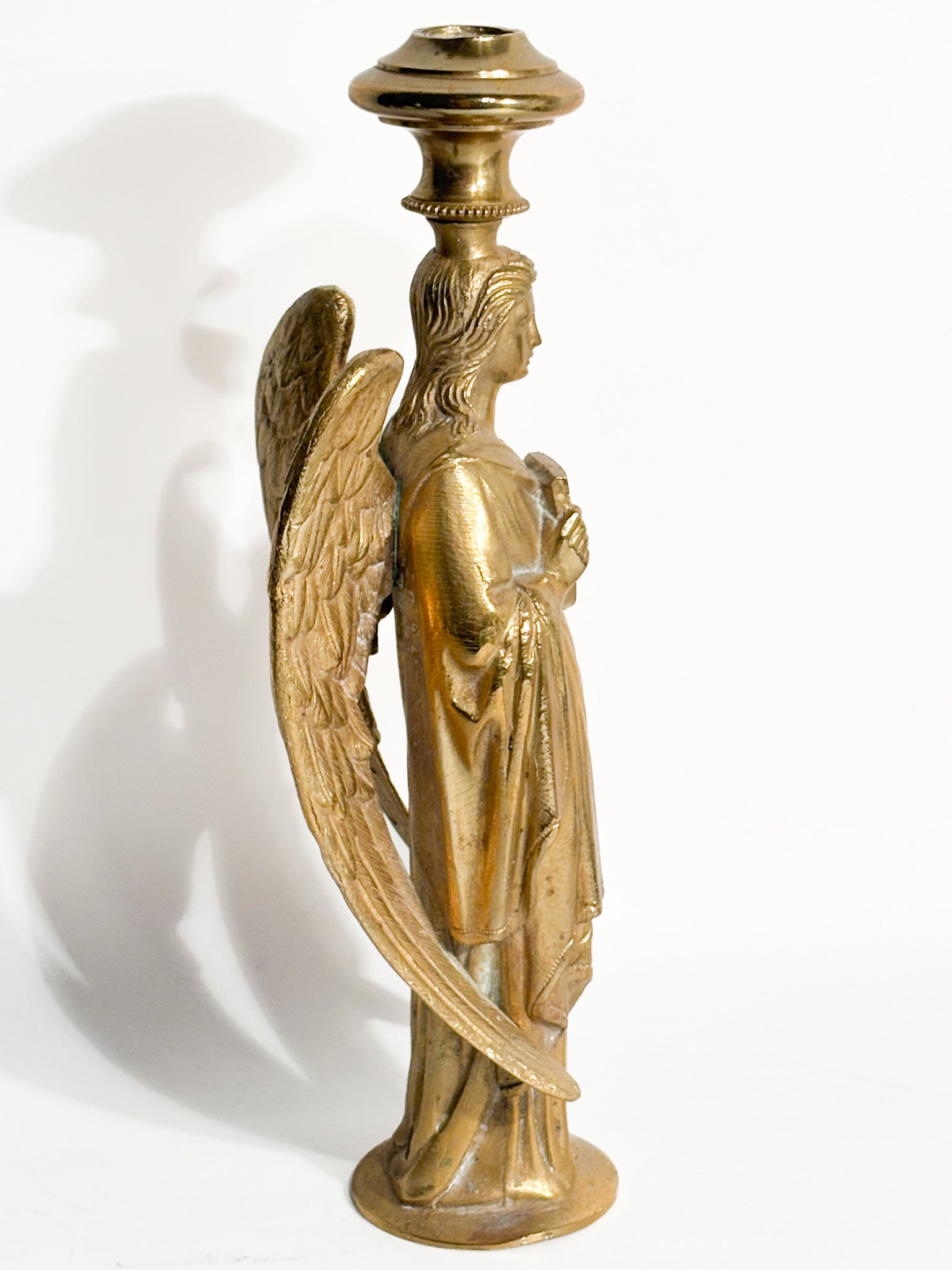 Single Candlestick with Angel in Gilded Bronze France 20th Century