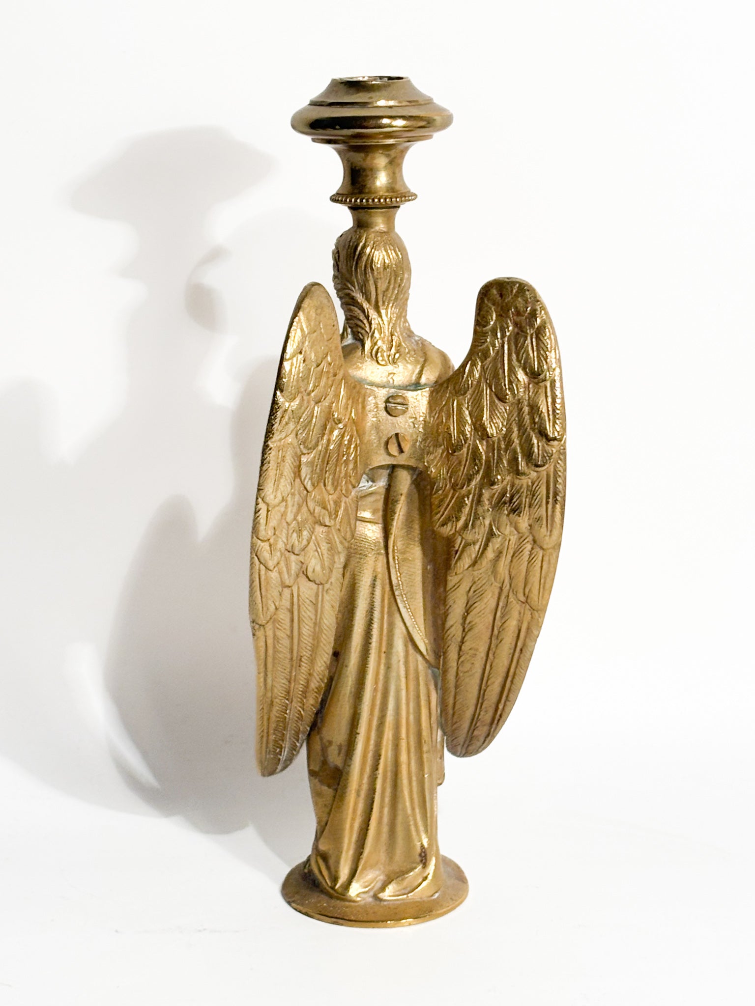 Single Candlestick with Angel in Gilded Bronze France 20th Century
