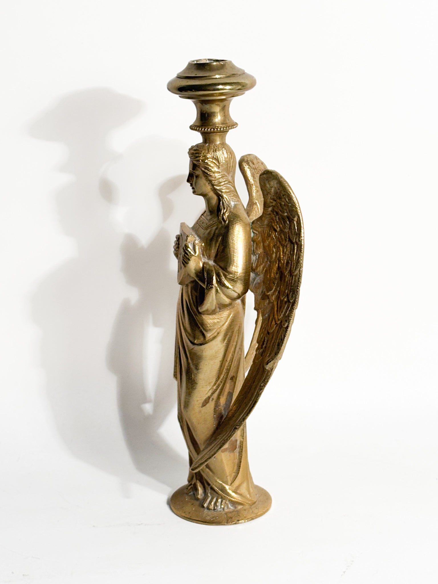 Single Candlestick with Angel in Gilded Bronze France 20th Century