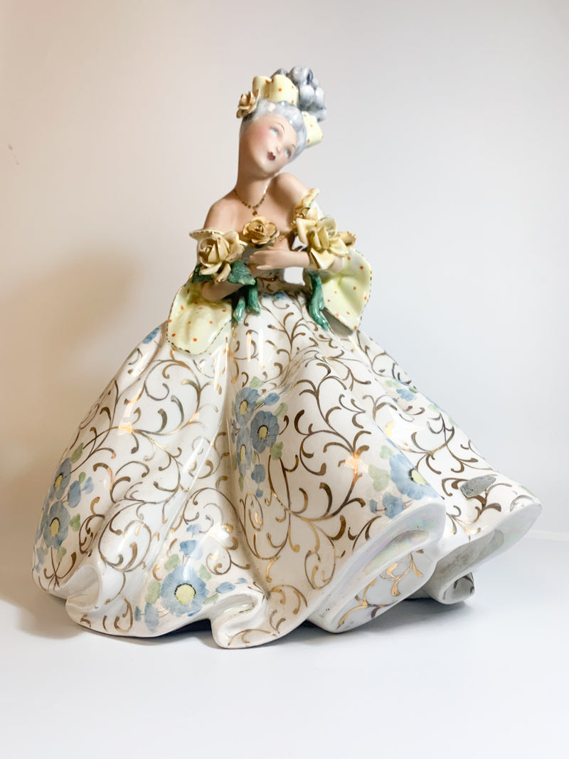 Ceramic statue of a lady with iridescent details by Tiziano Galli from the 1950s