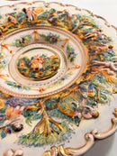 Piatto Grande in Porcellana di Capodimonte Dipinta a Mano e Lavorata in Rilievo Anni 50