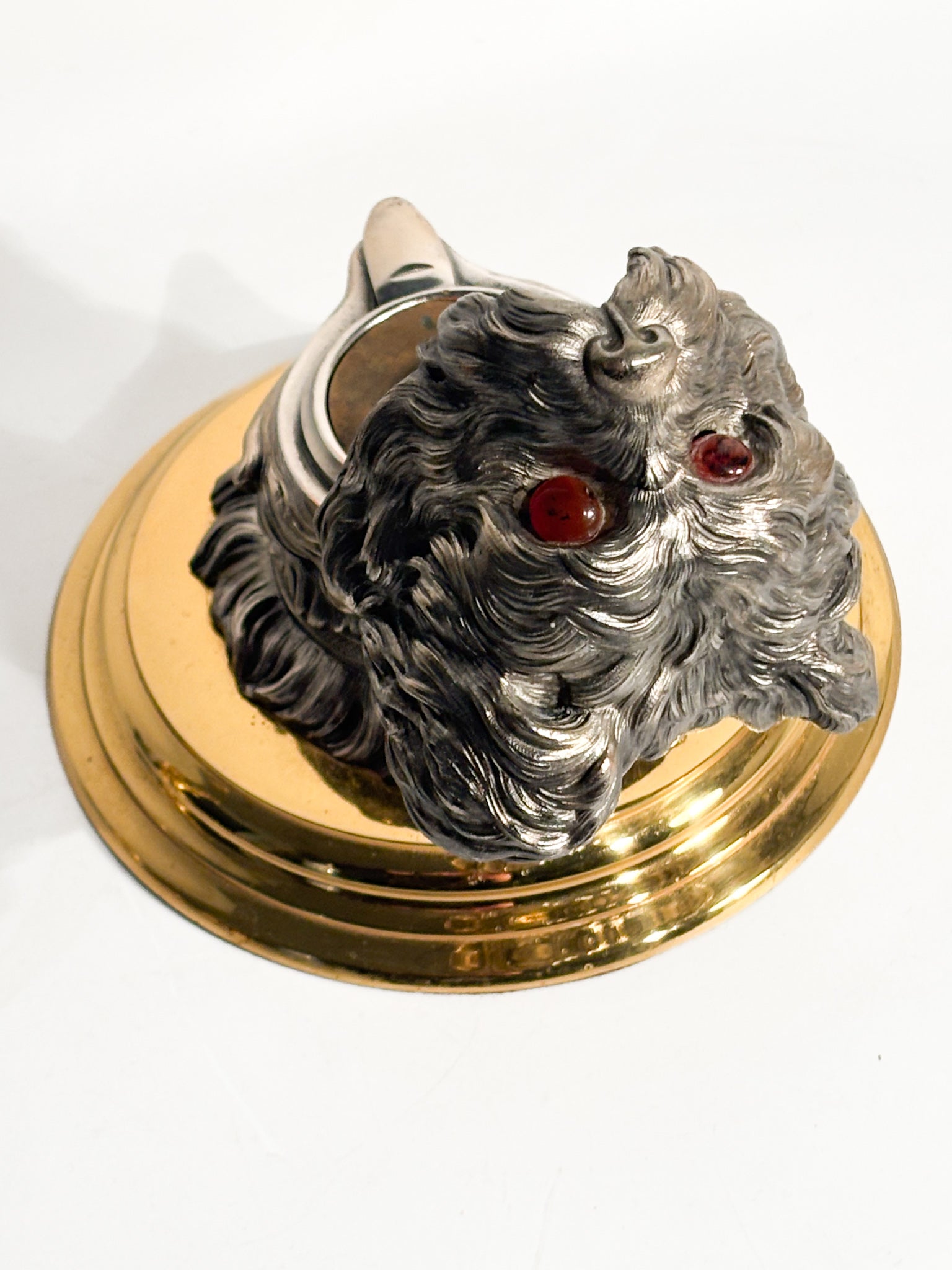 Dog Inkwell in English Metal and Brass Base Early Twentieth Century